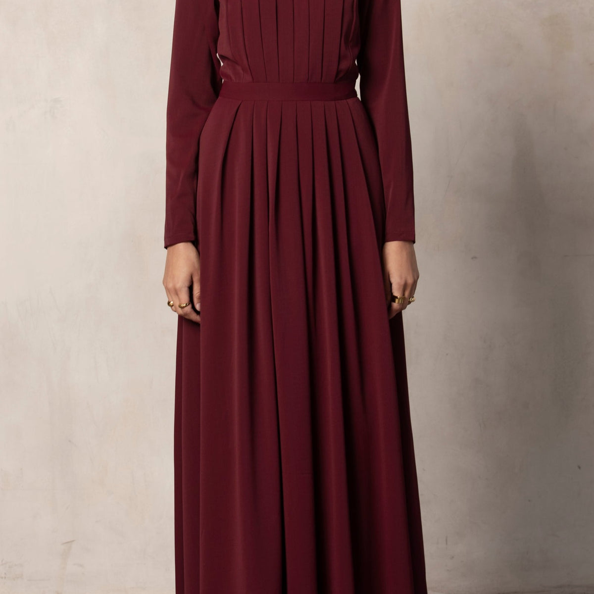 Nayala Pleated Front Maxi Dress - Burgundy