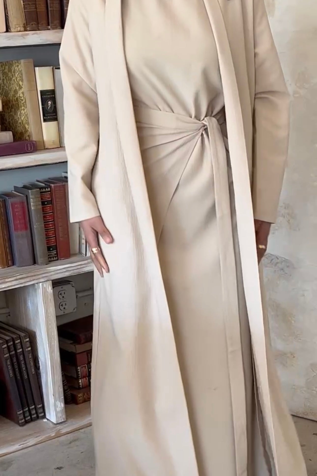 Noora Textured Three Piece Abaya Set - Sand Beige Clothing Veiled Collection 
