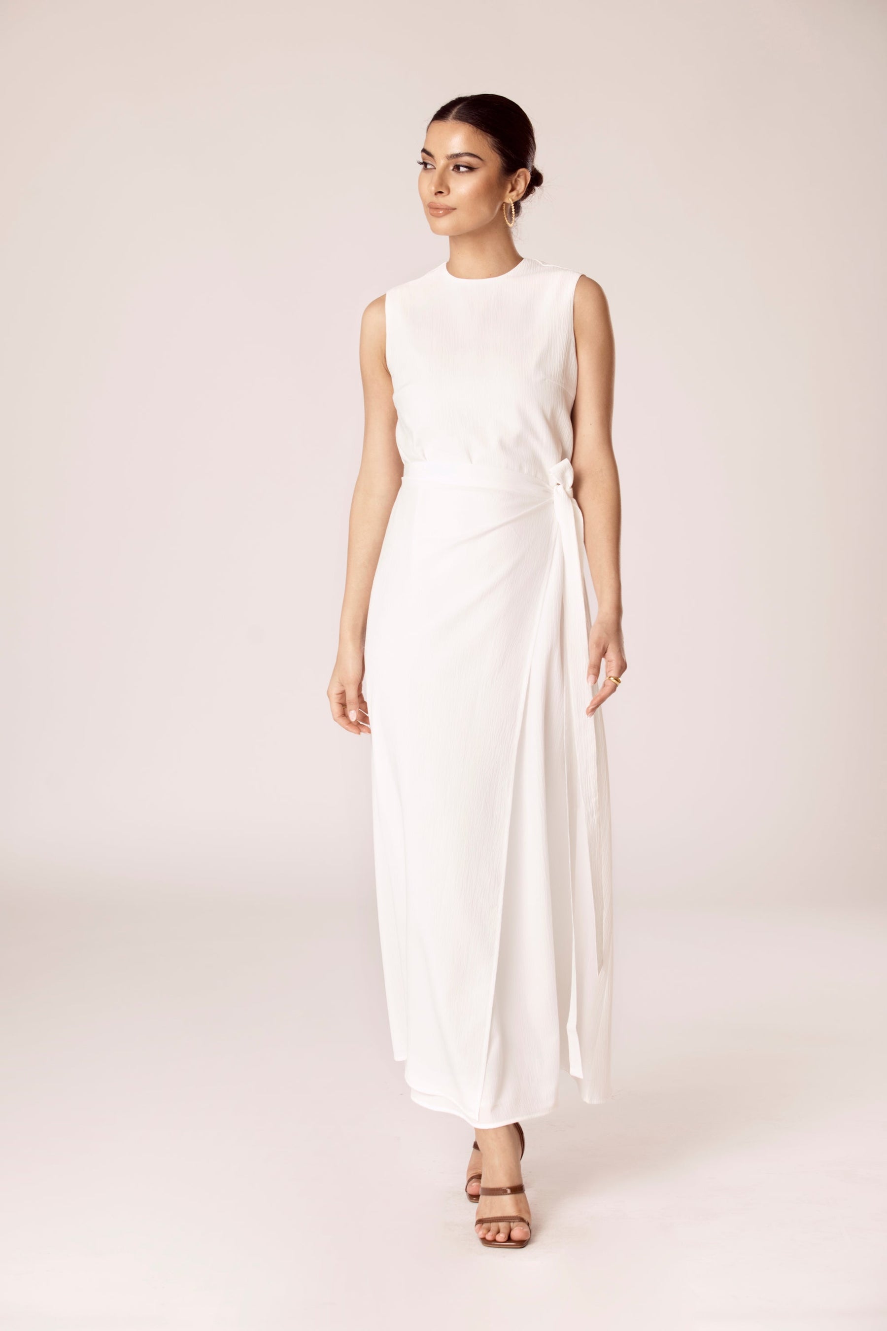 Noora Textured Three Piece Abaya Set - White Veiled Collection 
