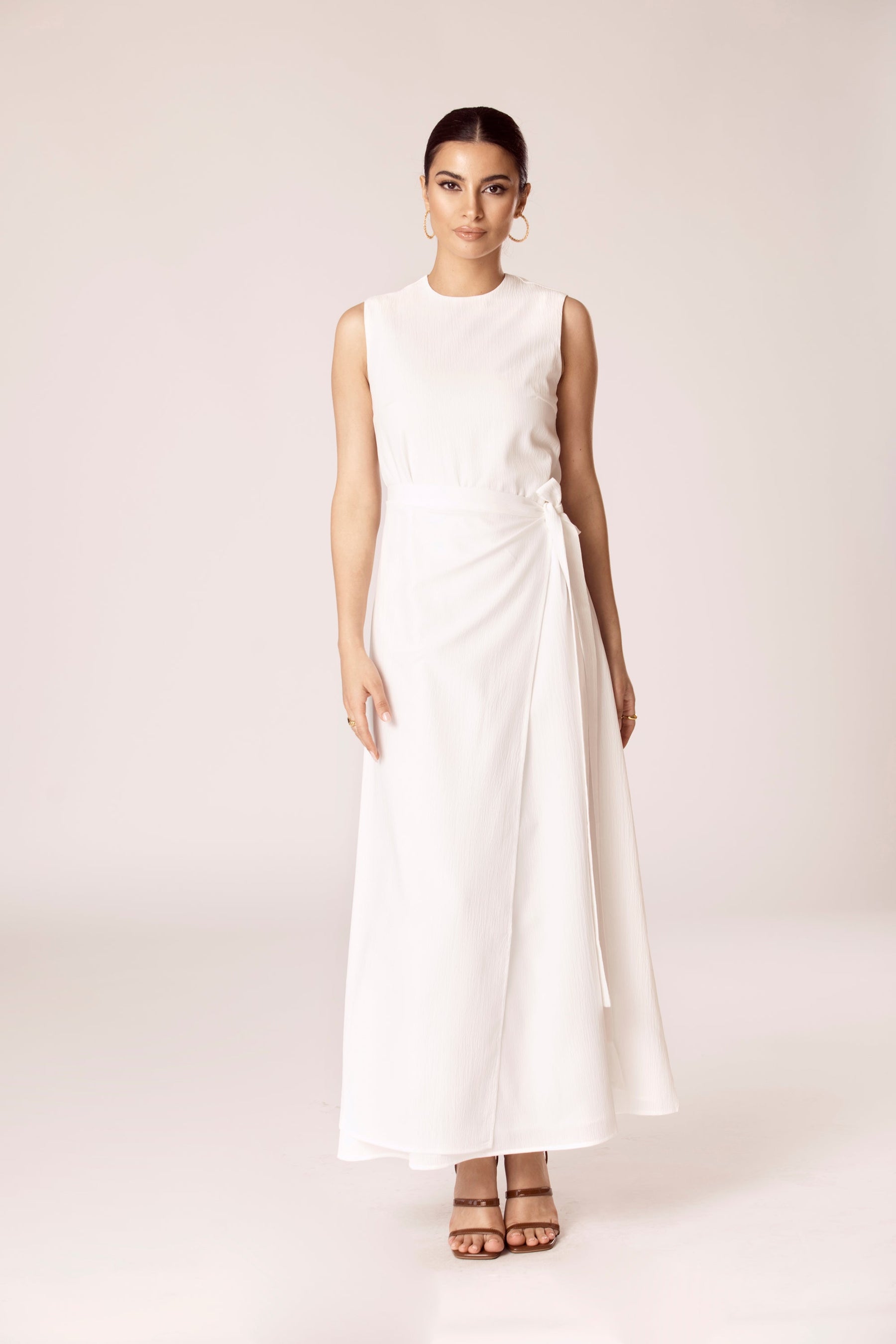 Noora Textured Three Piece Abaya Set - White Veiled Collection 