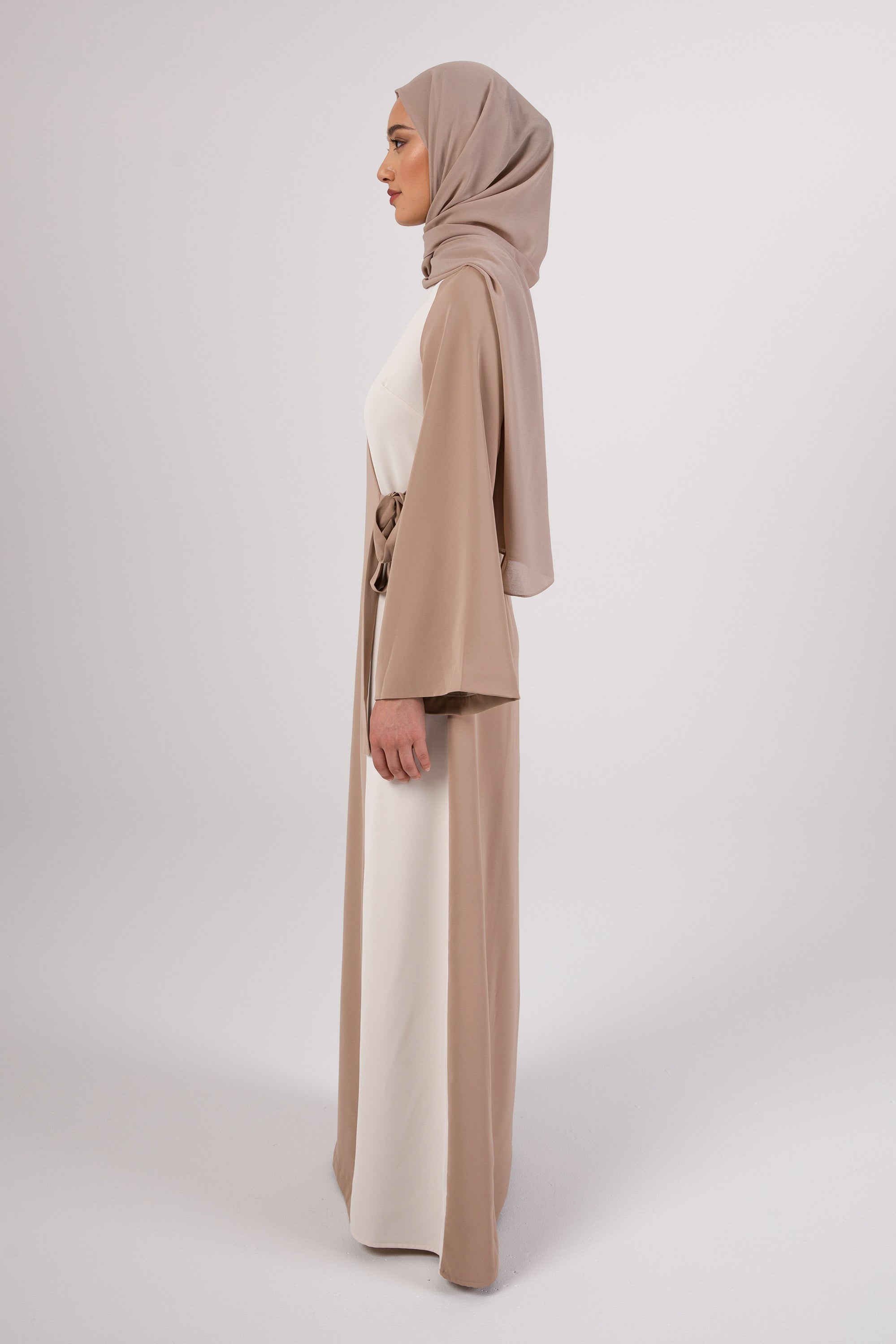 Omaya Two Tone Wrap Front Maxi Dress - Caffe Veiled 