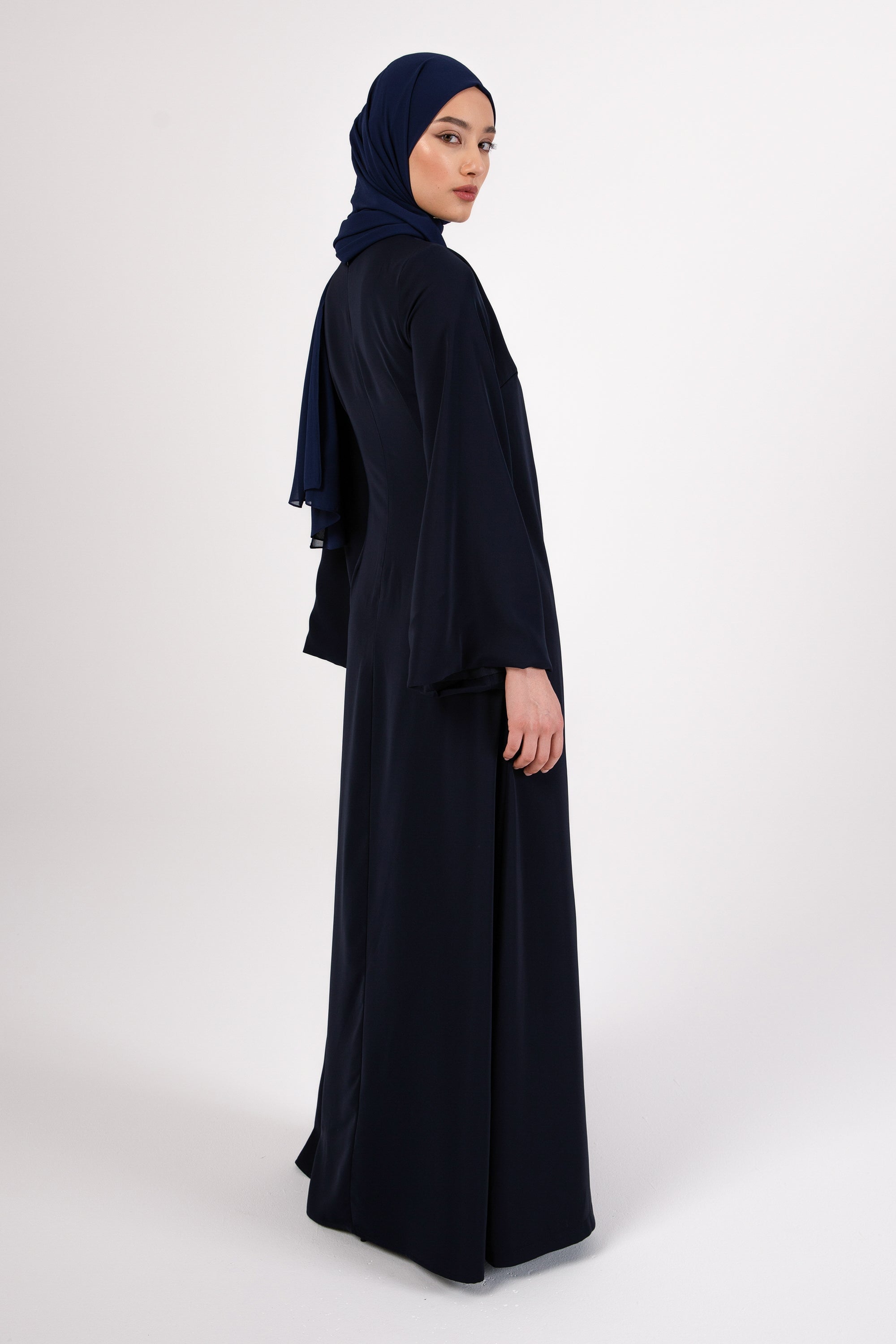 Omaya Two Tone Wrap Front Maxi Dress - Dark Blue Veiled 