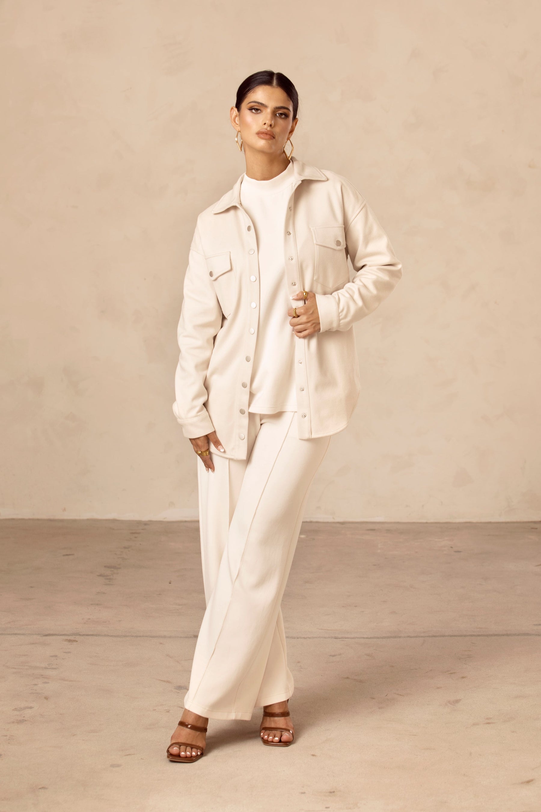 Oversized Button Down Shacket - White Sand Veiled Collection 