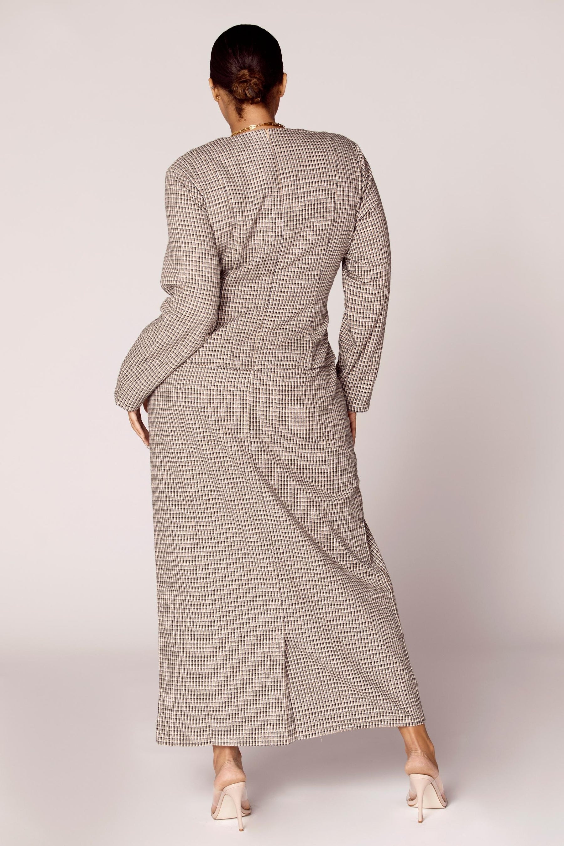 Plaid Peplum Maxi Dress Veiled Collection 