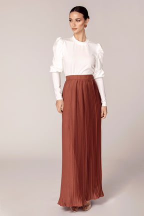 Pleated Chiffon Maxi Skirt - Cinnamon