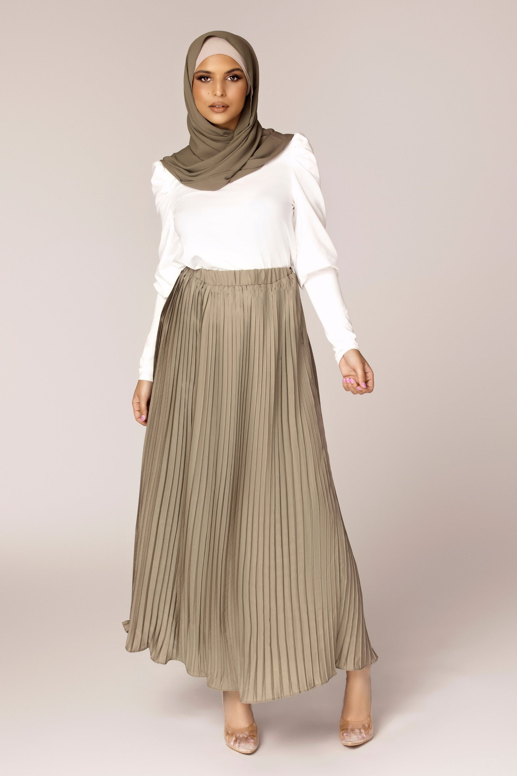 Pleated Chiffon Maxi Skirt - Muted Sage