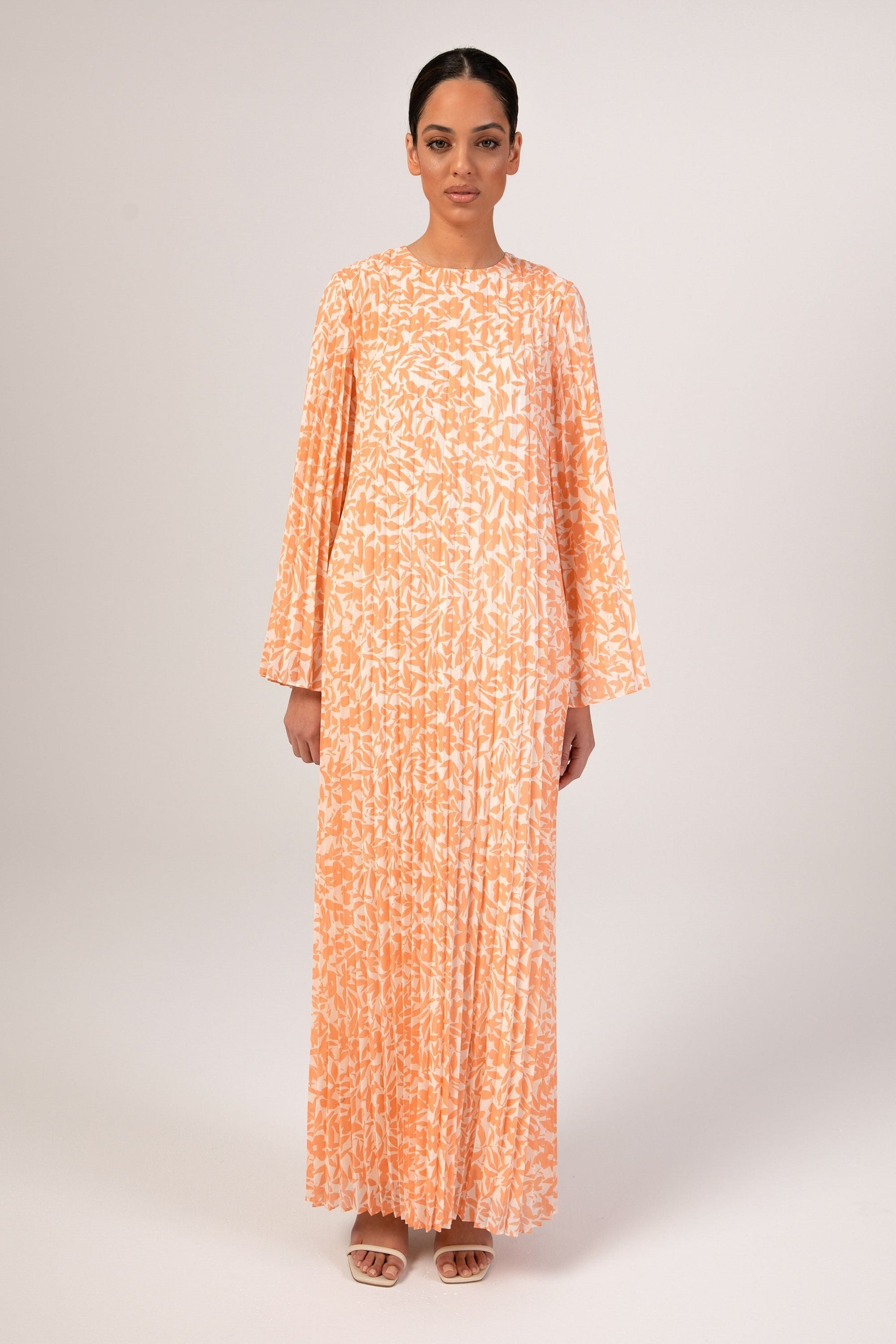 Pleated Printed Shift Maxi Dress - Canyon Sunset Veiled Collection 