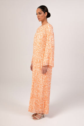 Pleated Printed Shift Maxi Dress - Canyon Sunset Veiled Collection 