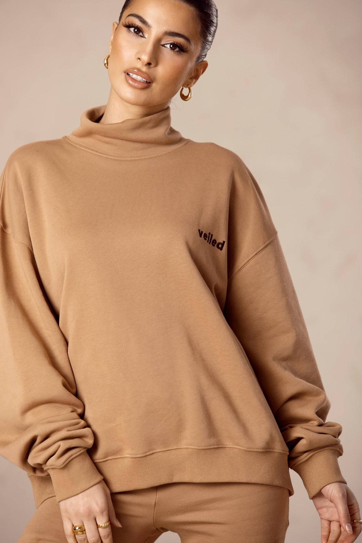 Pullover Mock Neck Sweatshirt - Camel Veiled Collection 