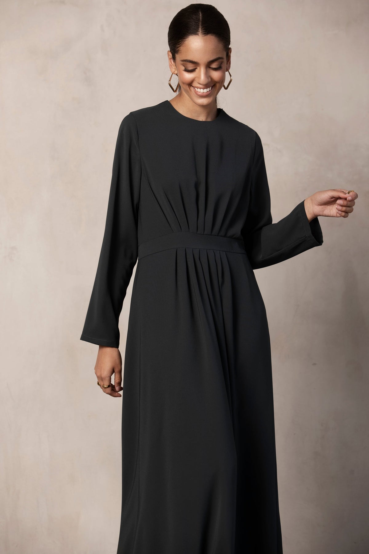 Rahan Pleated Front Maxi Dress - Storm Grey Veiled Collection 