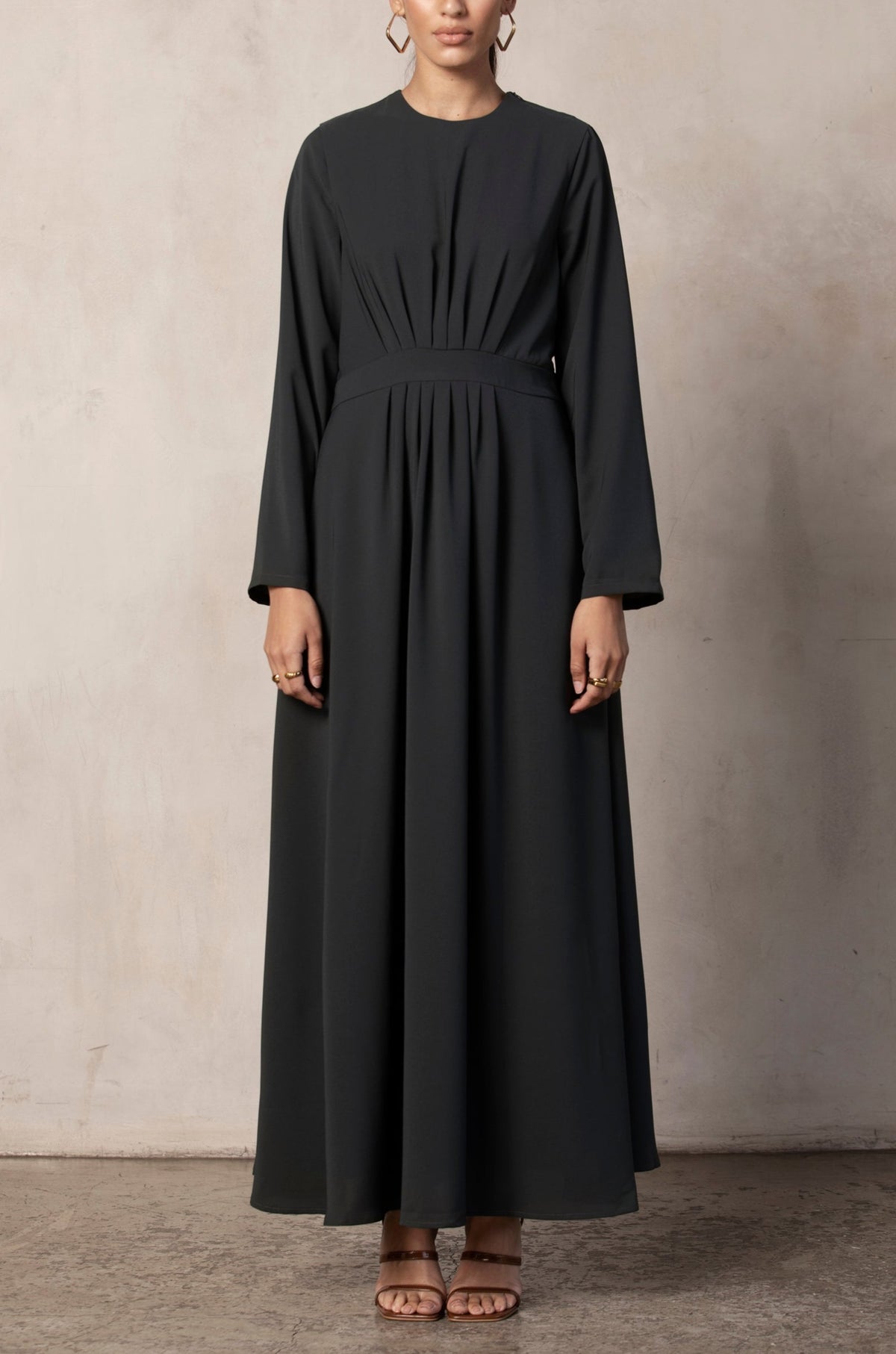 Rahan Pleated Front Maxi Dress - Storm Grey Veiled Collection 