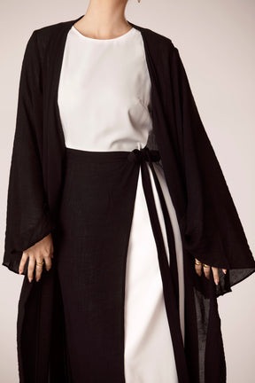 Rana Textured Open Abaya - Black Veiled Collection 