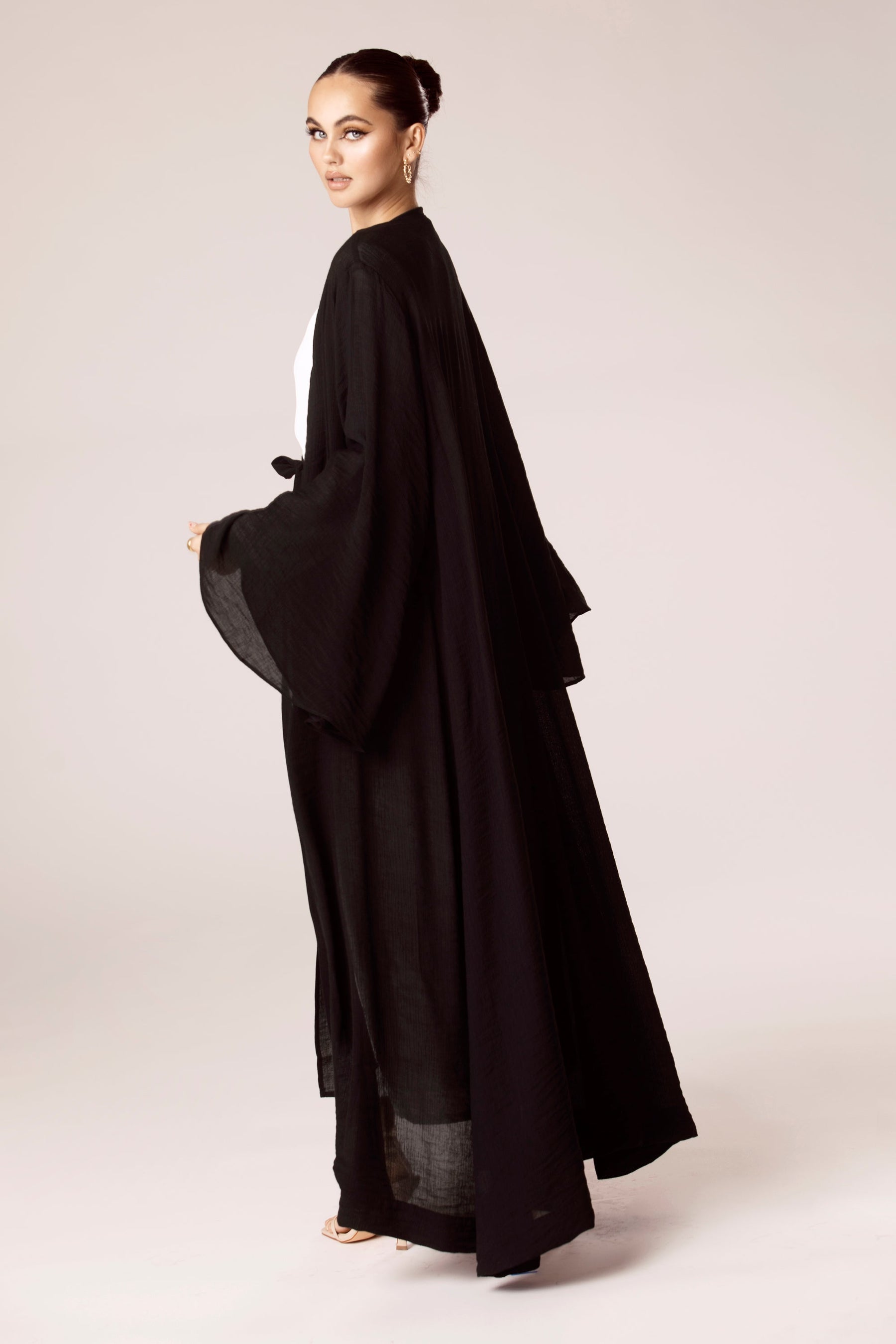 Rana Textured Open Abaya - Black Veiled Collection 