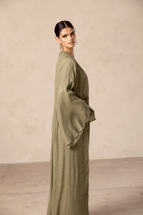 Rana Textured Open Abaya - Gardenia Green Veiled Collection 