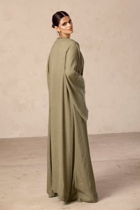 Rana Textured Open Abaya - Gardenia Green Veiled Collection 