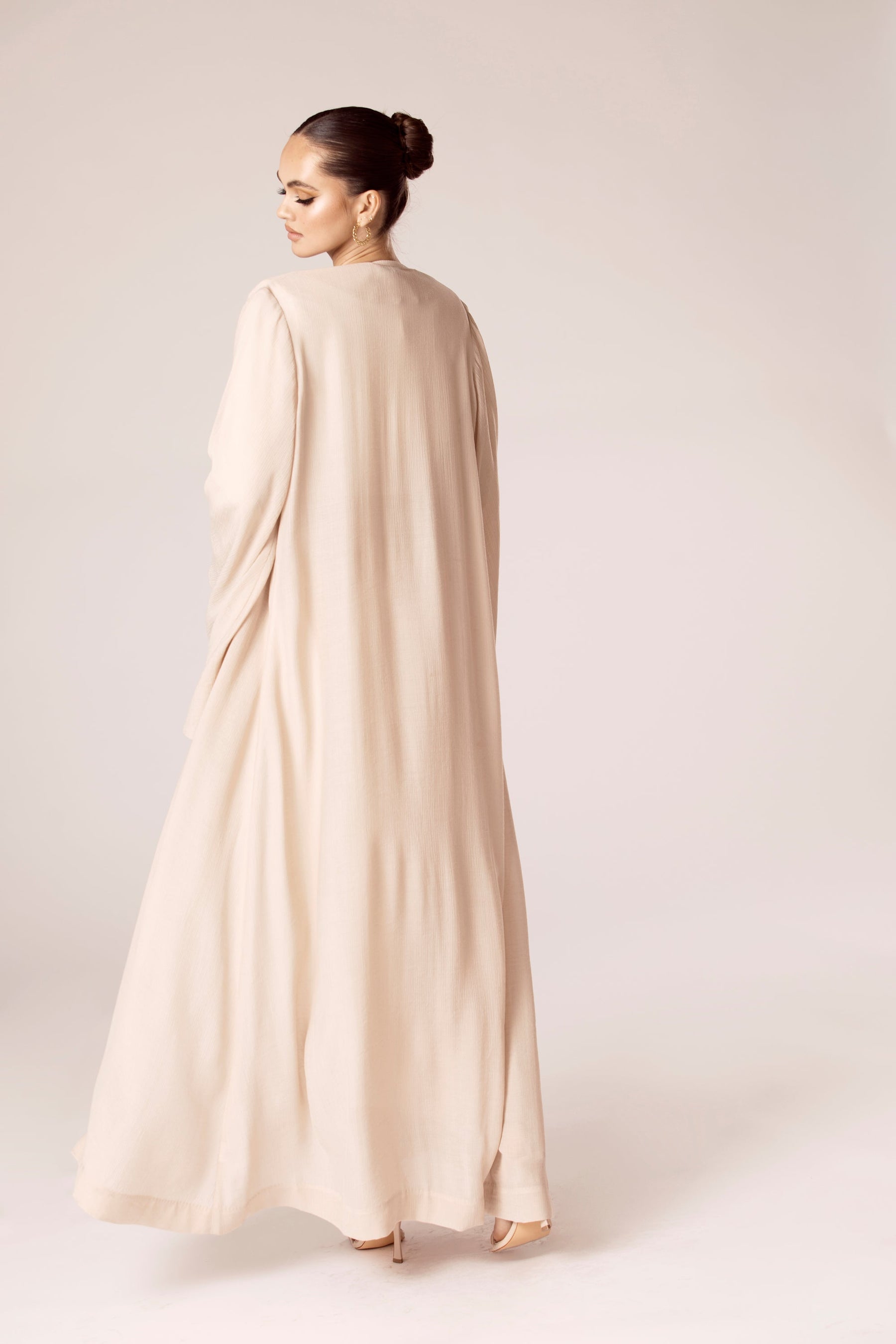 Rana Textured Open Abaya - Sand Beige Veiled Collection 