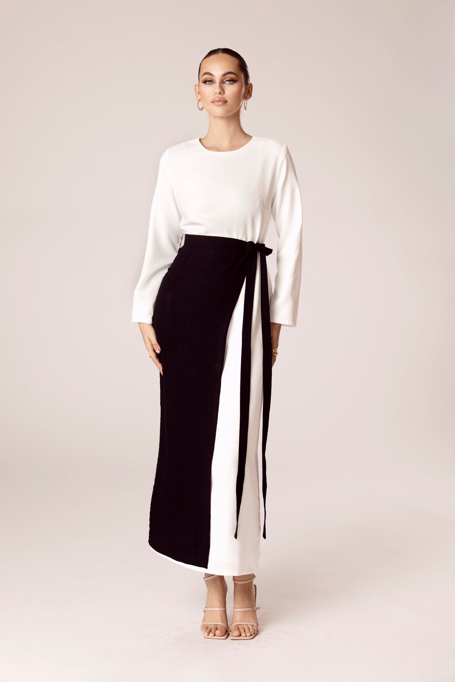 Rana Textured Overlay Tie Skirt - Black Veiled Collection 