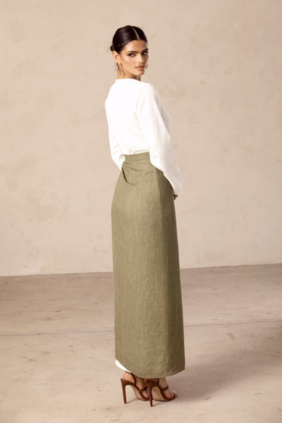 Rana Textured Overlay Tie Skirt - Gardenia Green