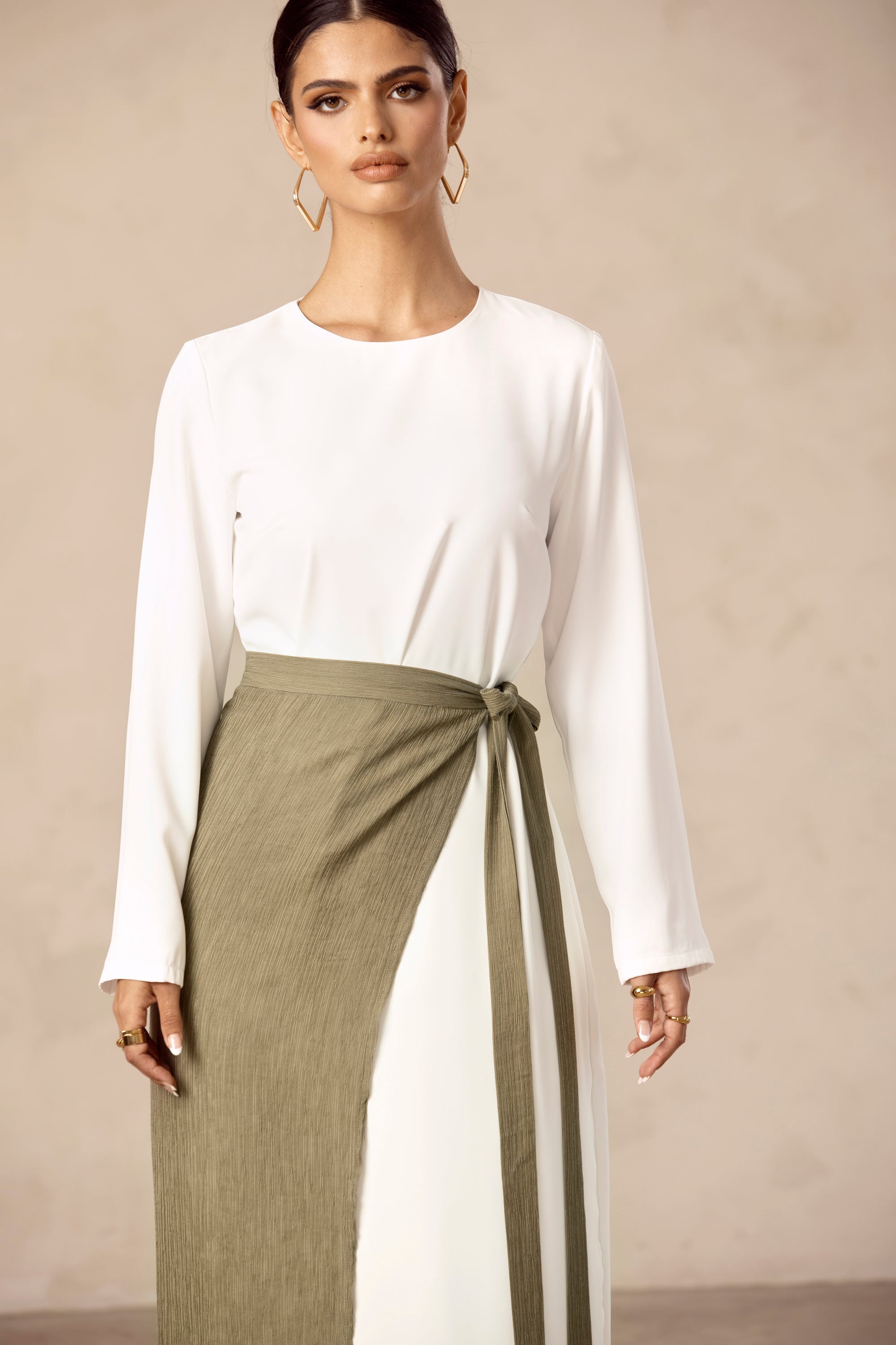 Rana Textured Overlay Tie Skirt - Gardenia Green