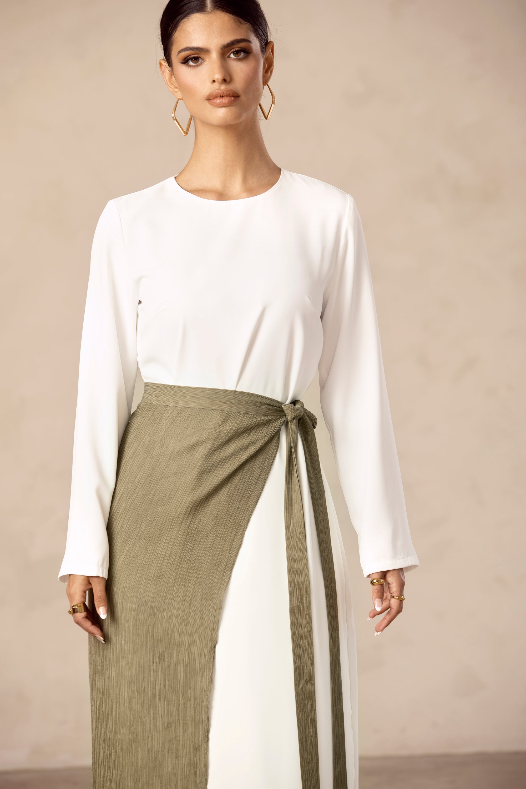 Rana Textured Overlay Tie Skirt - Gardenia Green Veiled Collection 
