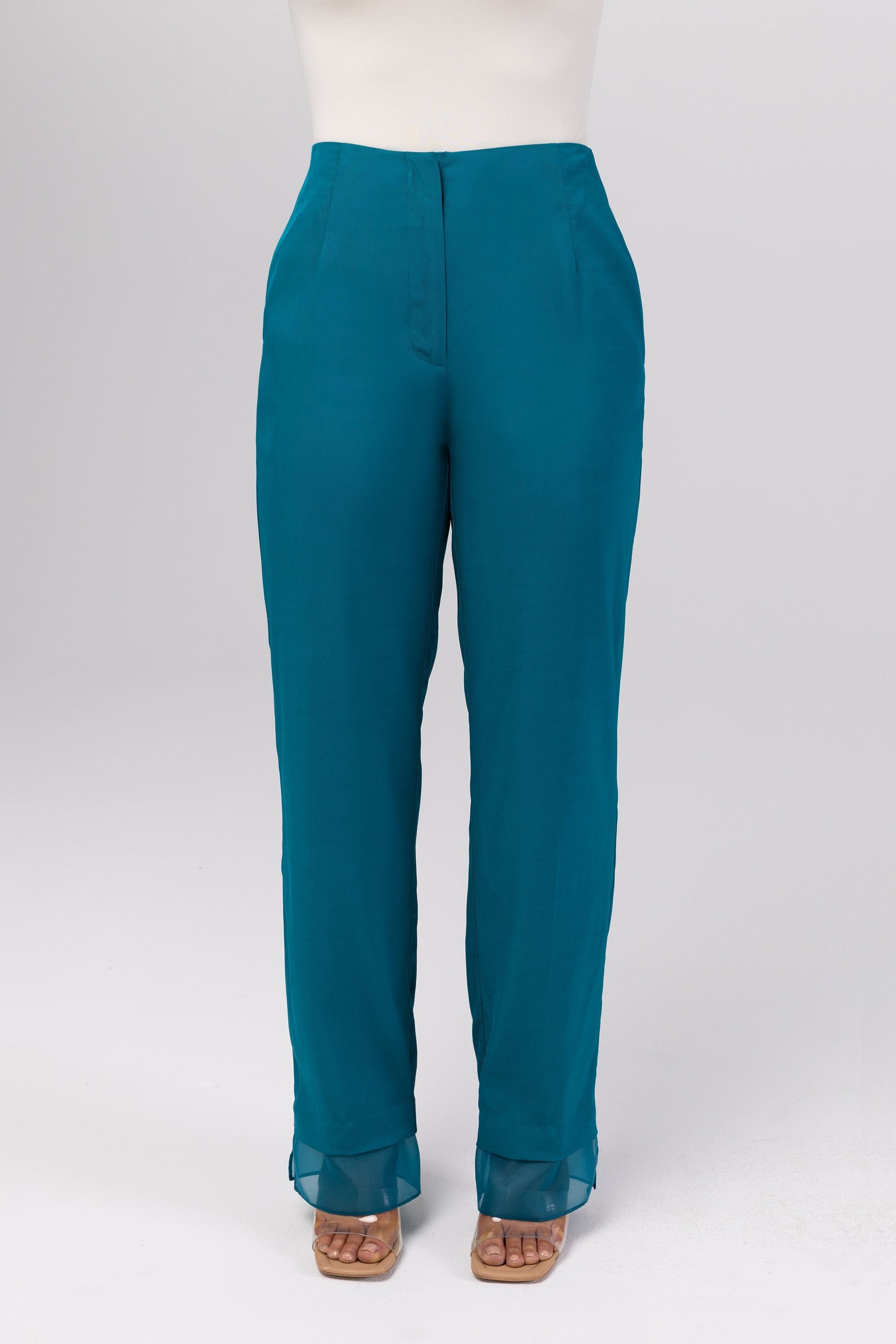 Rayan Organza Trim Trousers - Deep Lagoon