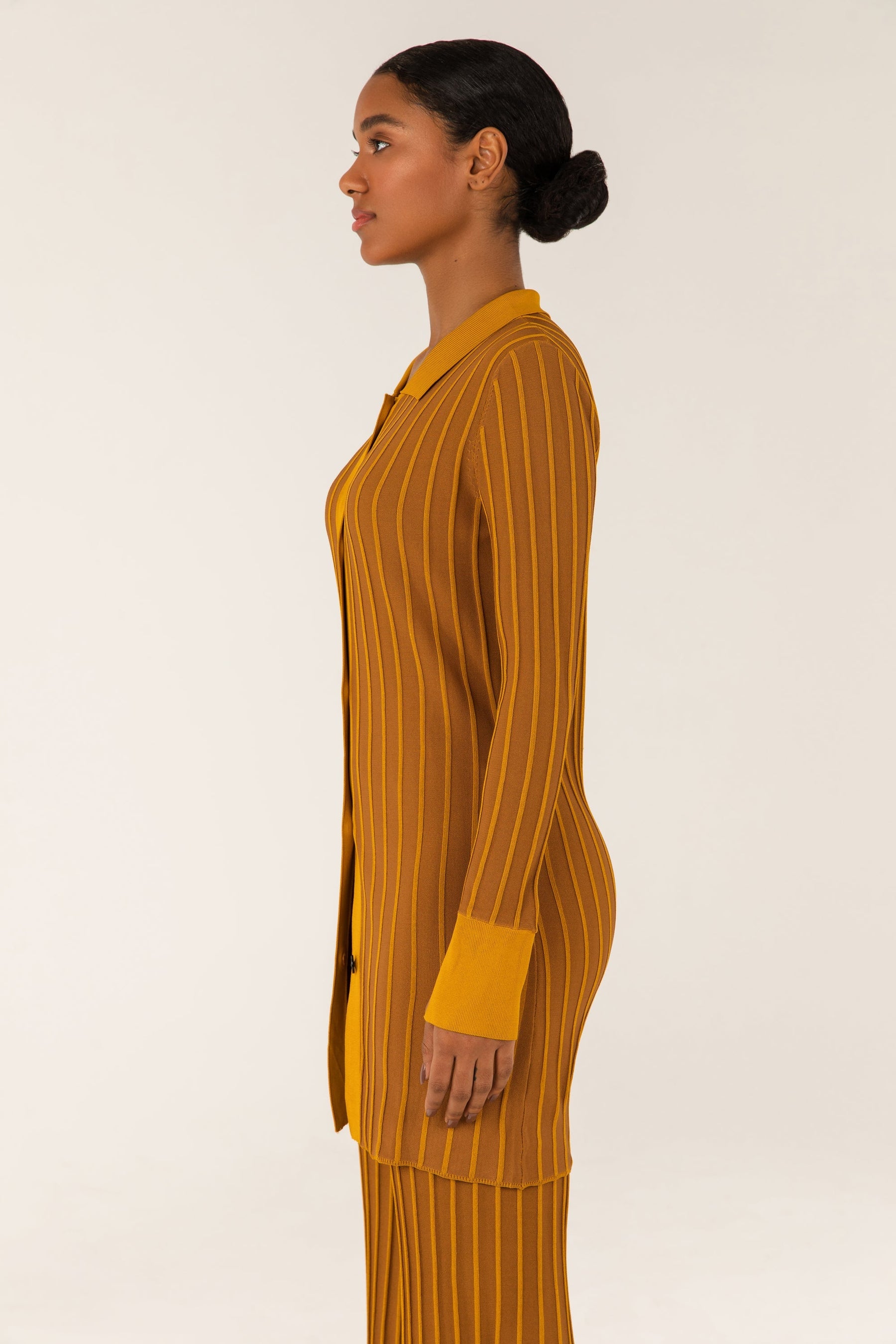 Ribbed Contrast Piping Button Up Top - Brown saigonodysseyhotel 