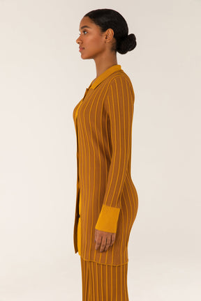 Ribbed Contrast Piping Button Up Top - Brown Veiled 