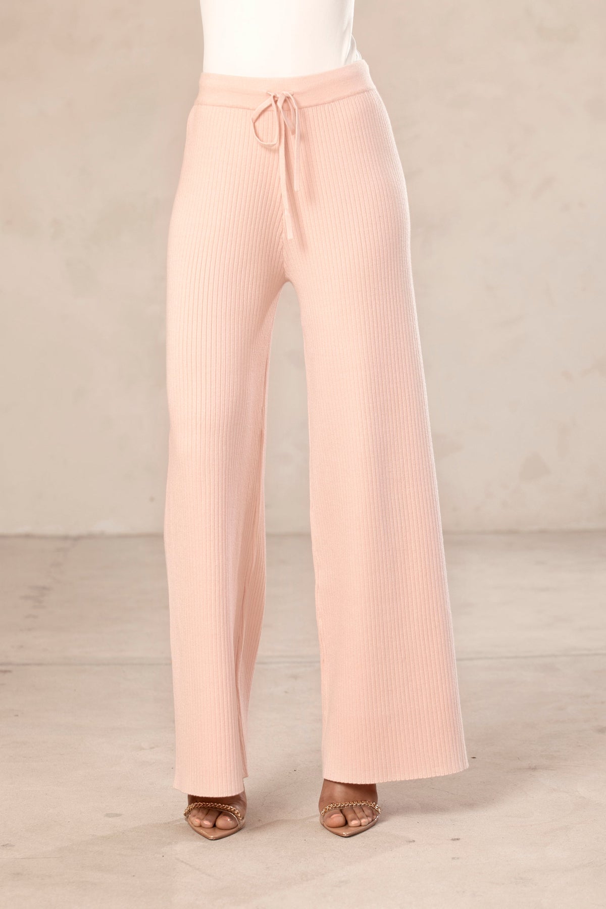 Ribbed Knit Wide Leg Pants - Pink Clay Veiled Collection 