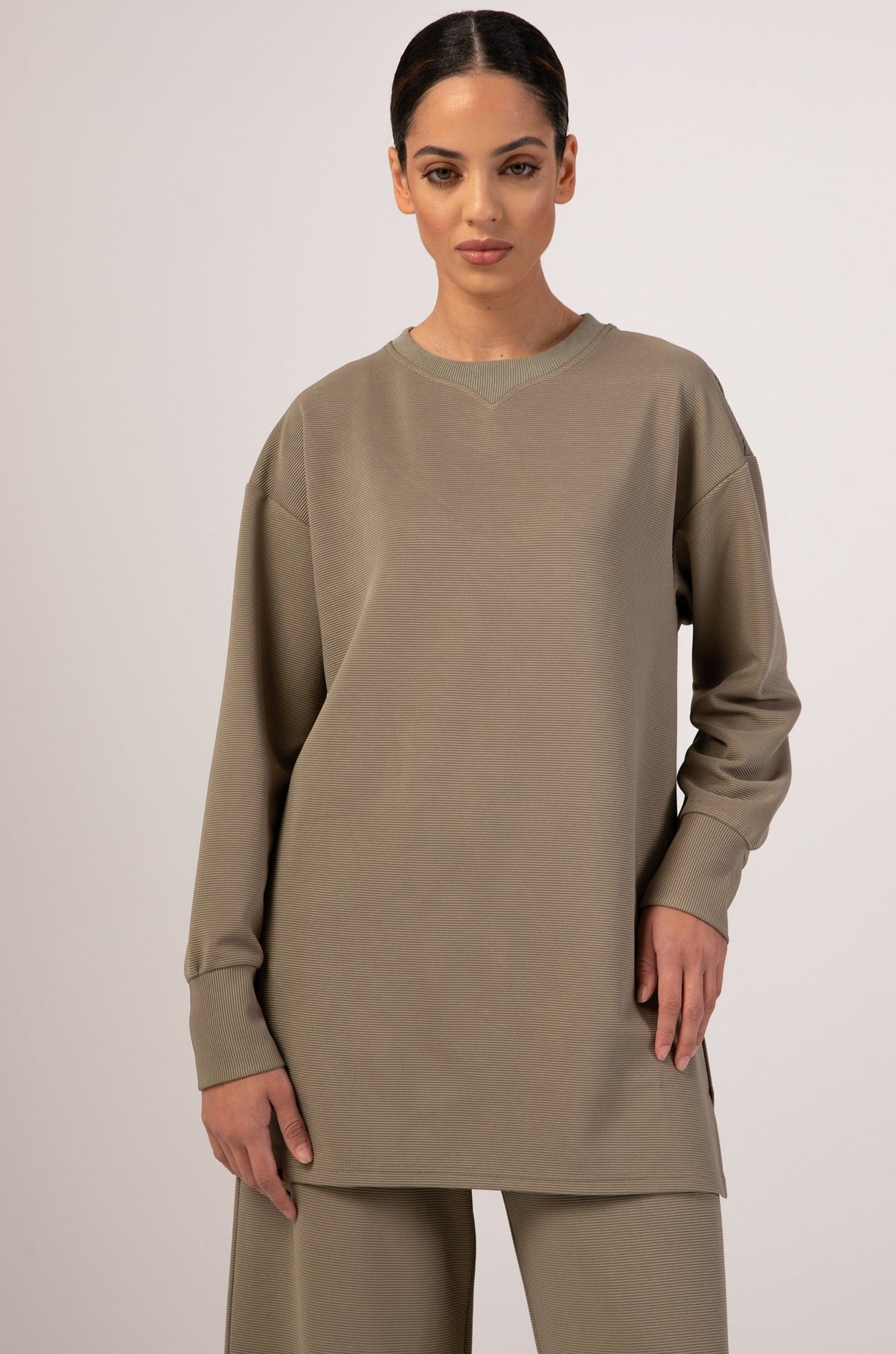 Ribbed Longline Sweatshirt - Sage Veiled Collection 