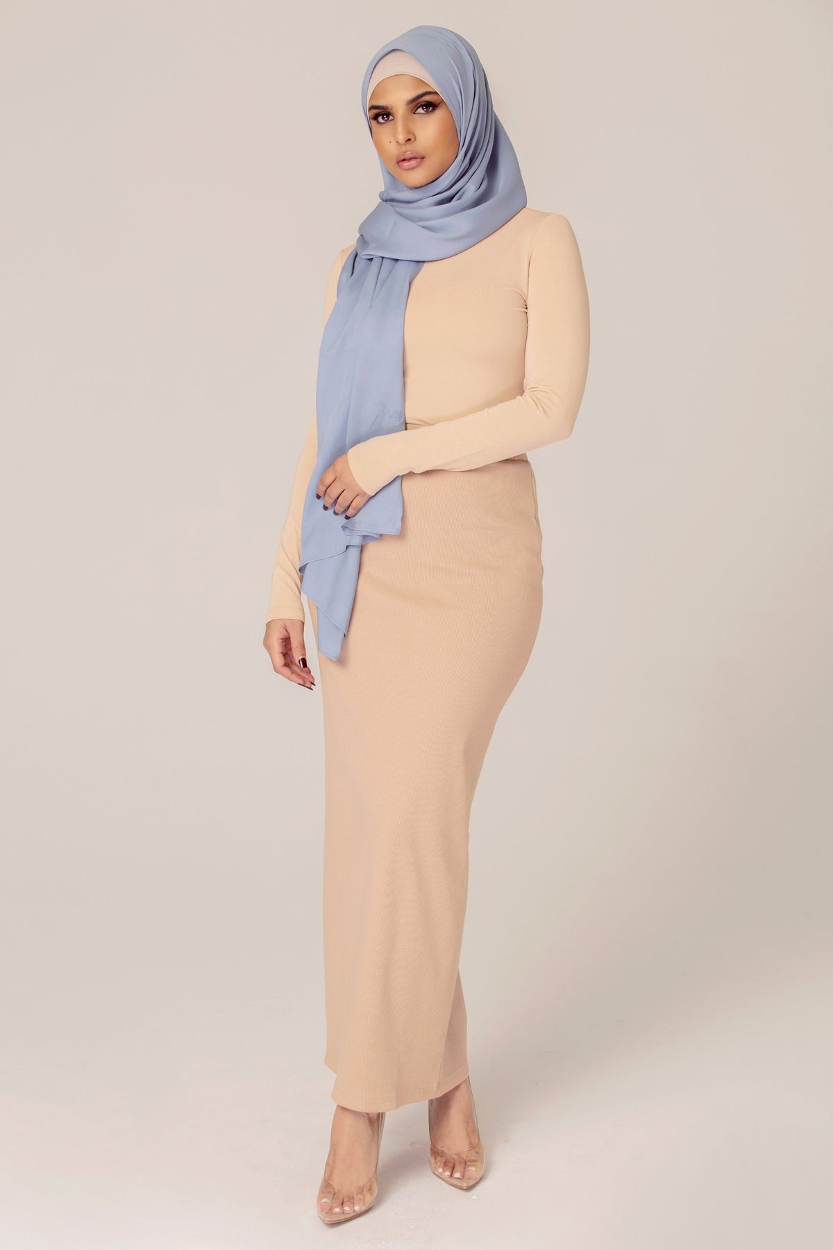 Ribbed Maxi Skirt - Camel Nude Veiled Collection 