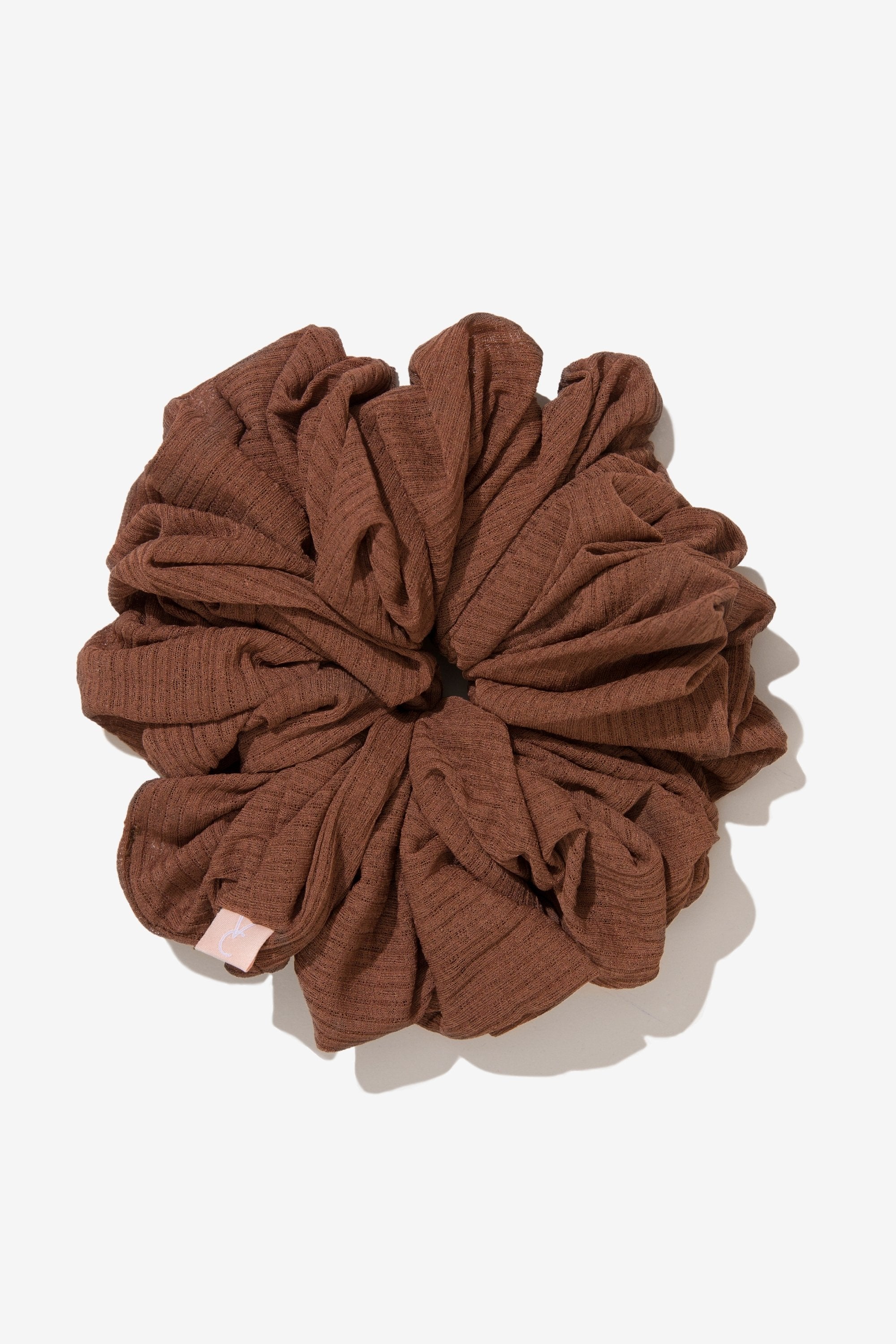 Ribbed Volume Scrunchie - Soft Brown Veiled Collection Large 