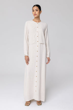 Sabah Cotton Linen Overlay Maxi Shirt Dress - Off White (Soft Grey) saigonodysseyhotel 