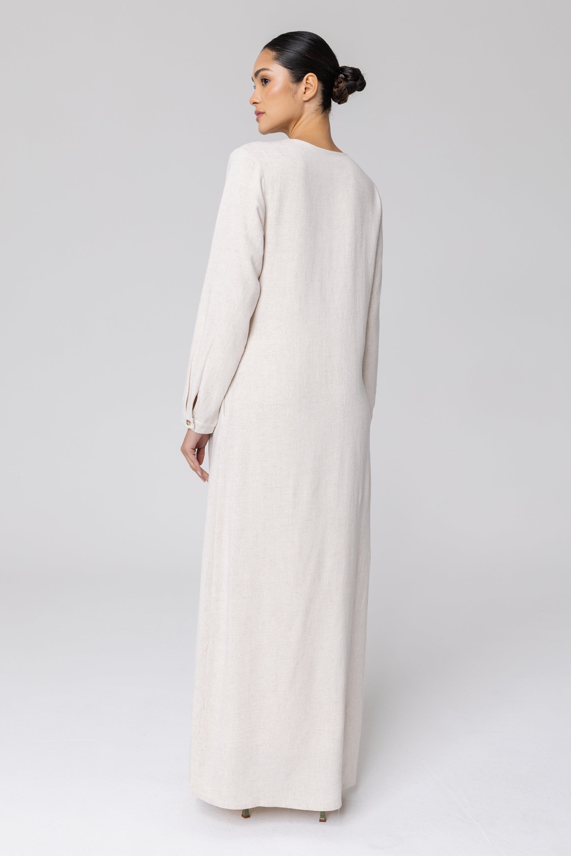 Sabah Cotton Linen Overlay Maxi Shirt Dress - Off White (Soft Grey) Veiled 