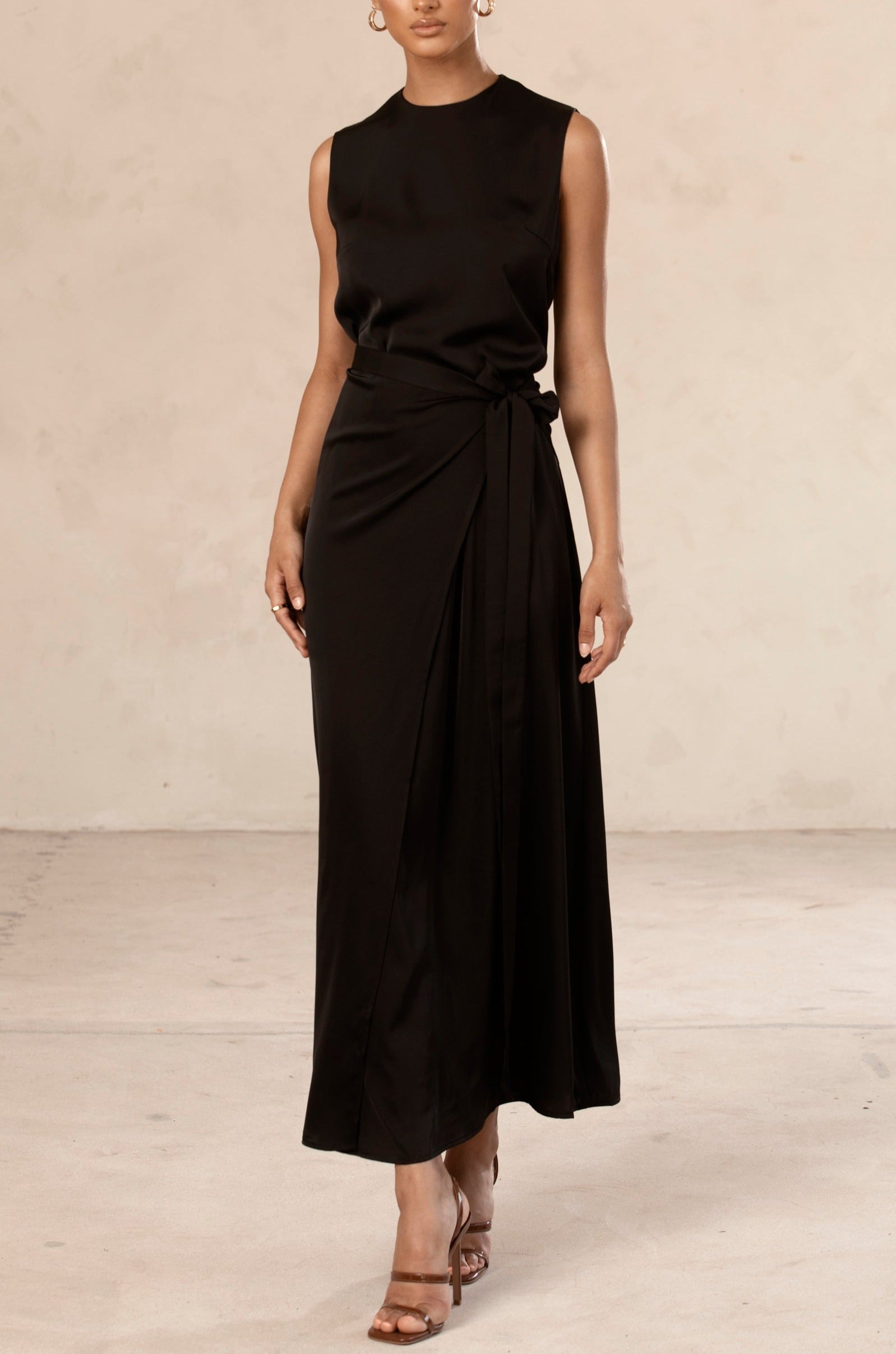 Sadia Sleeveless Maxi Dress & Skirt Set - Black Veiled Collection 