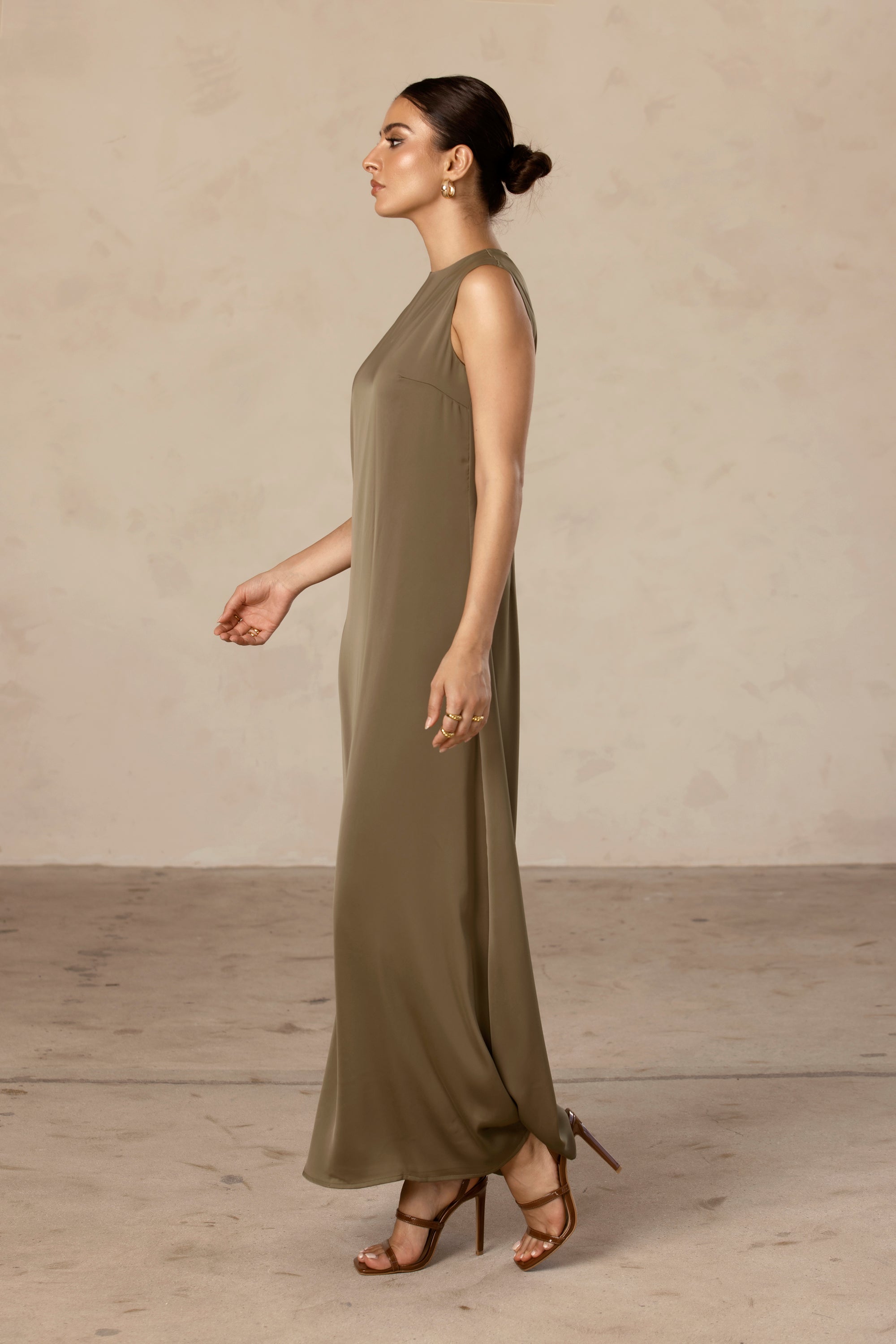 Sadia Sleeveless Maxi Dress & Skirt Set - Olive Oil Veiled Collection 