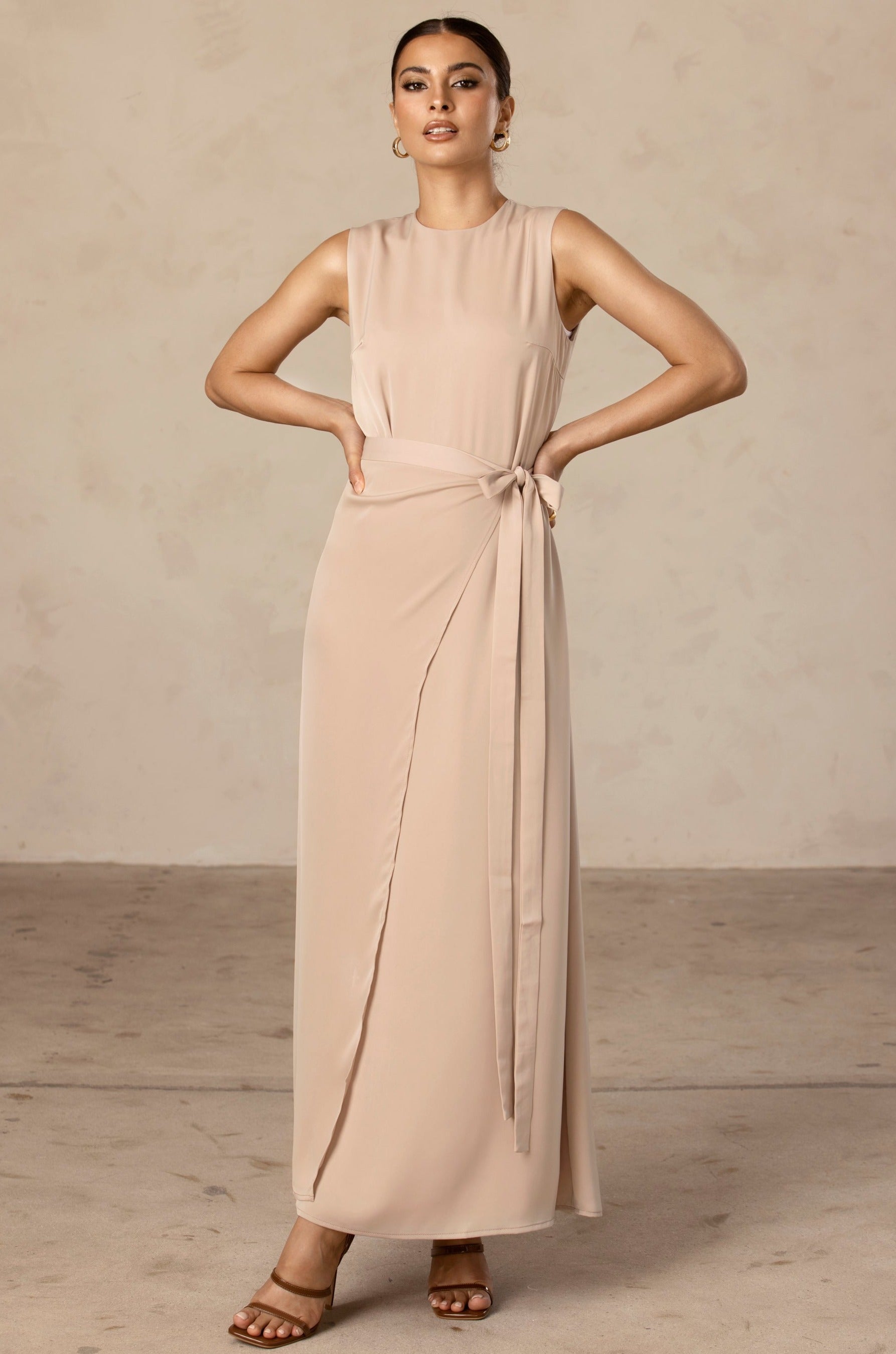 Sadia Sleeveless Maxi Dress & Skirt Set - Taupe Veiled Collection 