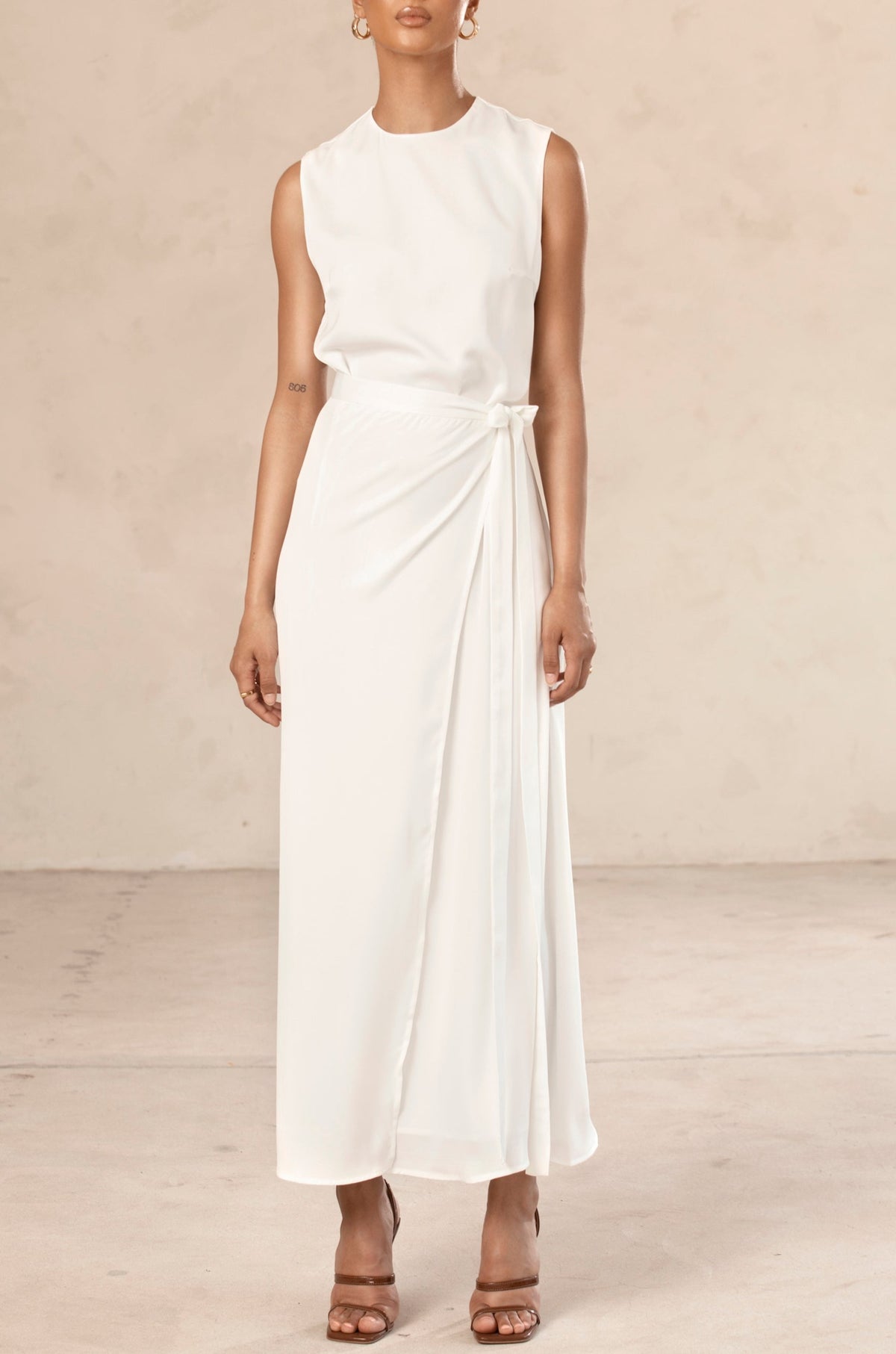 Sadia Sleeveless Maxi Dress & Skirt Set - White Veiled Collection 