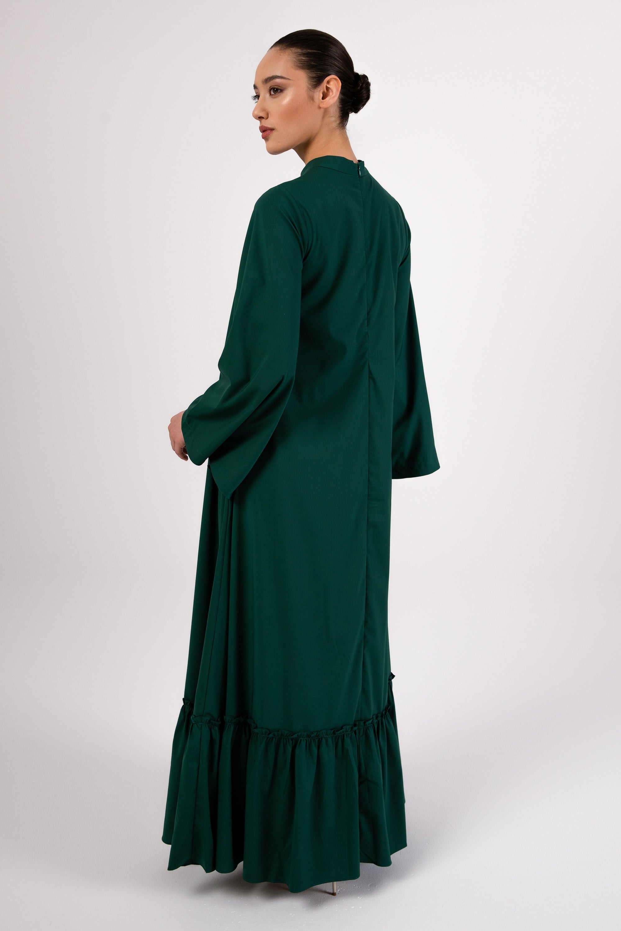 Safira Ruffle Hem Maxi Dress - Emerald Veiled 