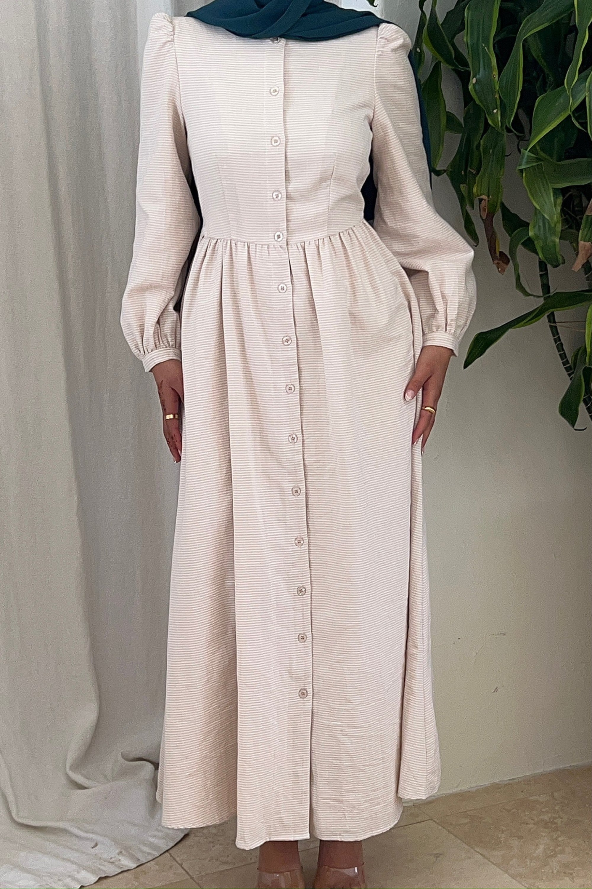 Safiya Natural Button Front Maxi Dress Clothing Veiled Collection 