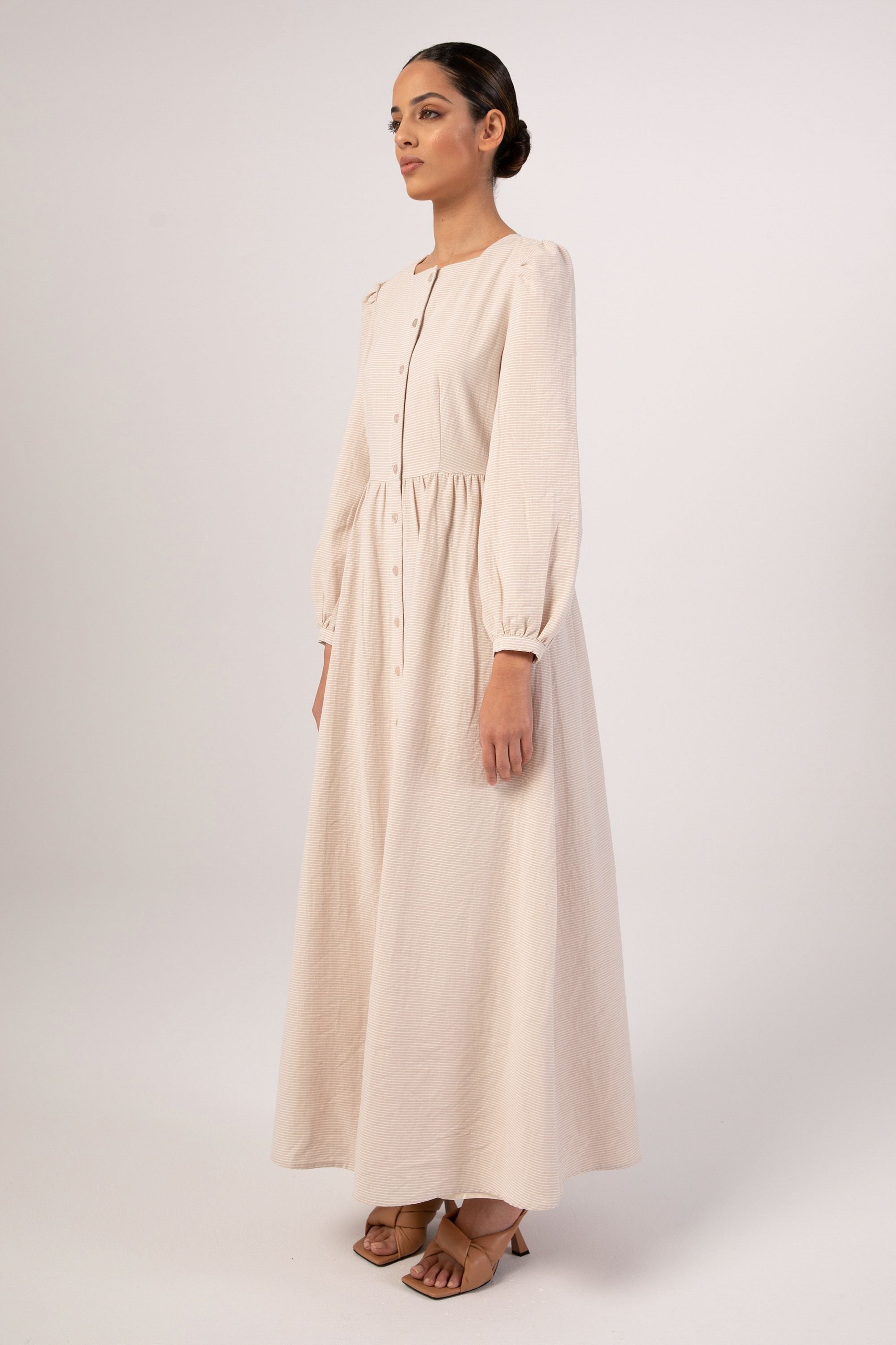 Safiya Natural Button Front Maxi Dress Veiled Collection 
