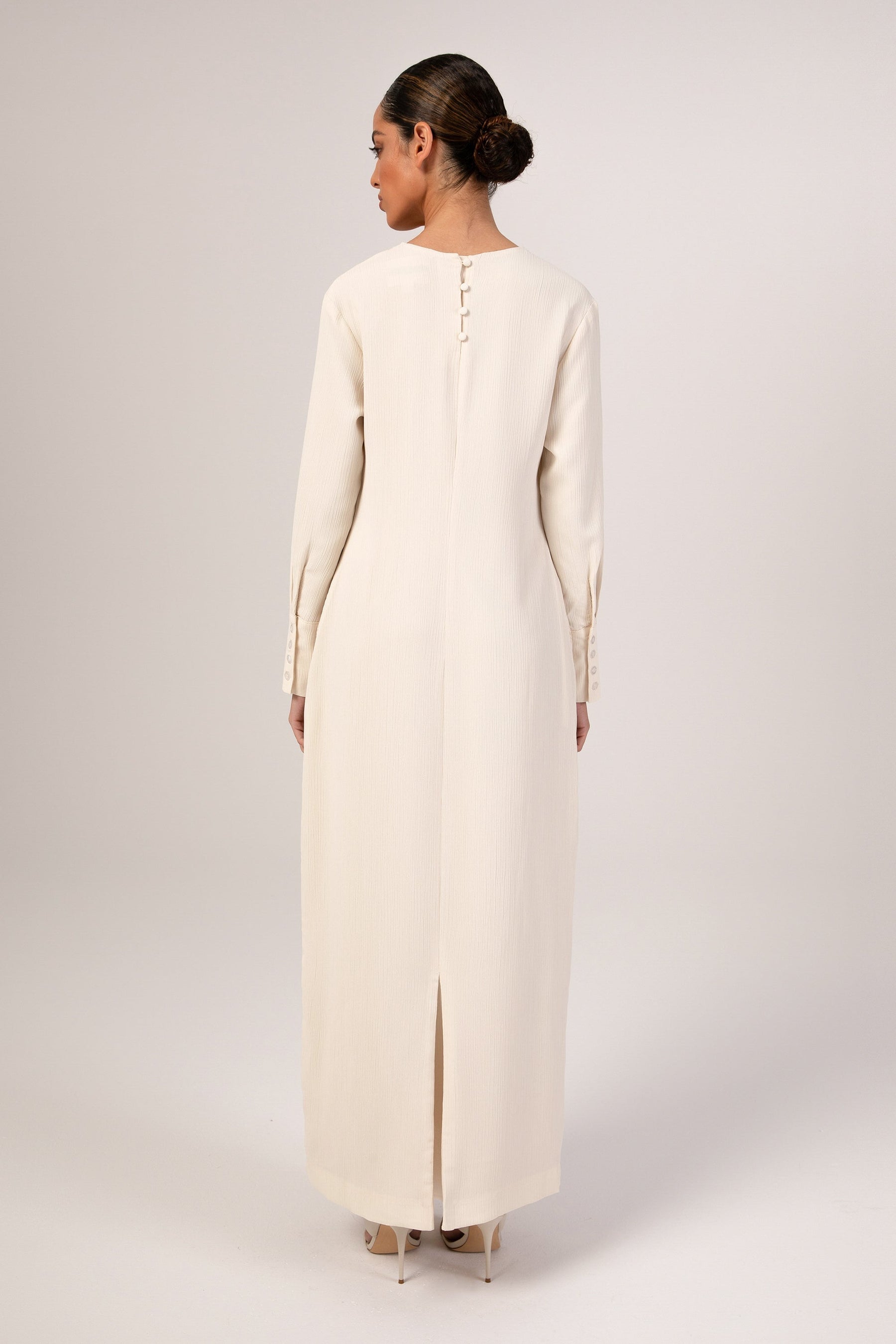 Sajda Textured Maxi Dress - Off White Veiled 