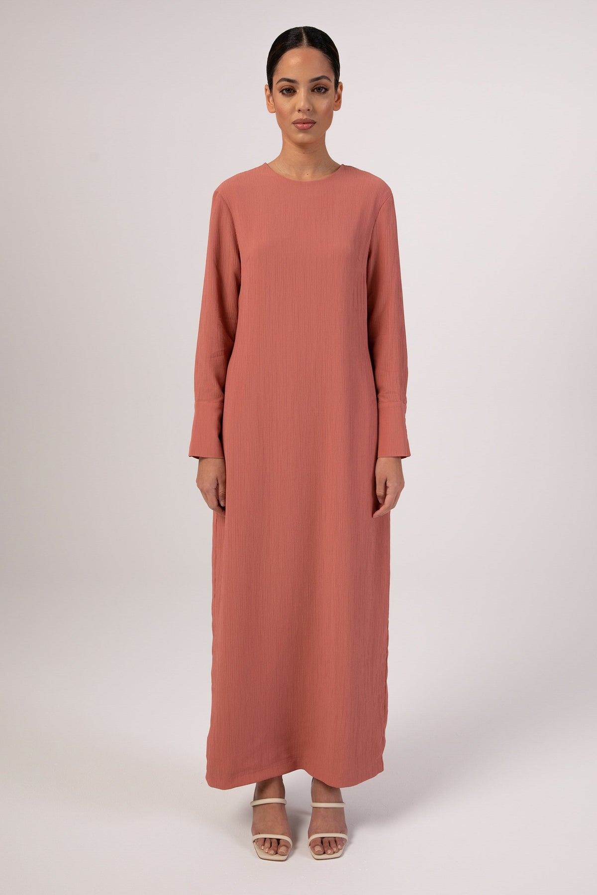 Sajda Textured Maxi Dress - Terracotta Veiled 