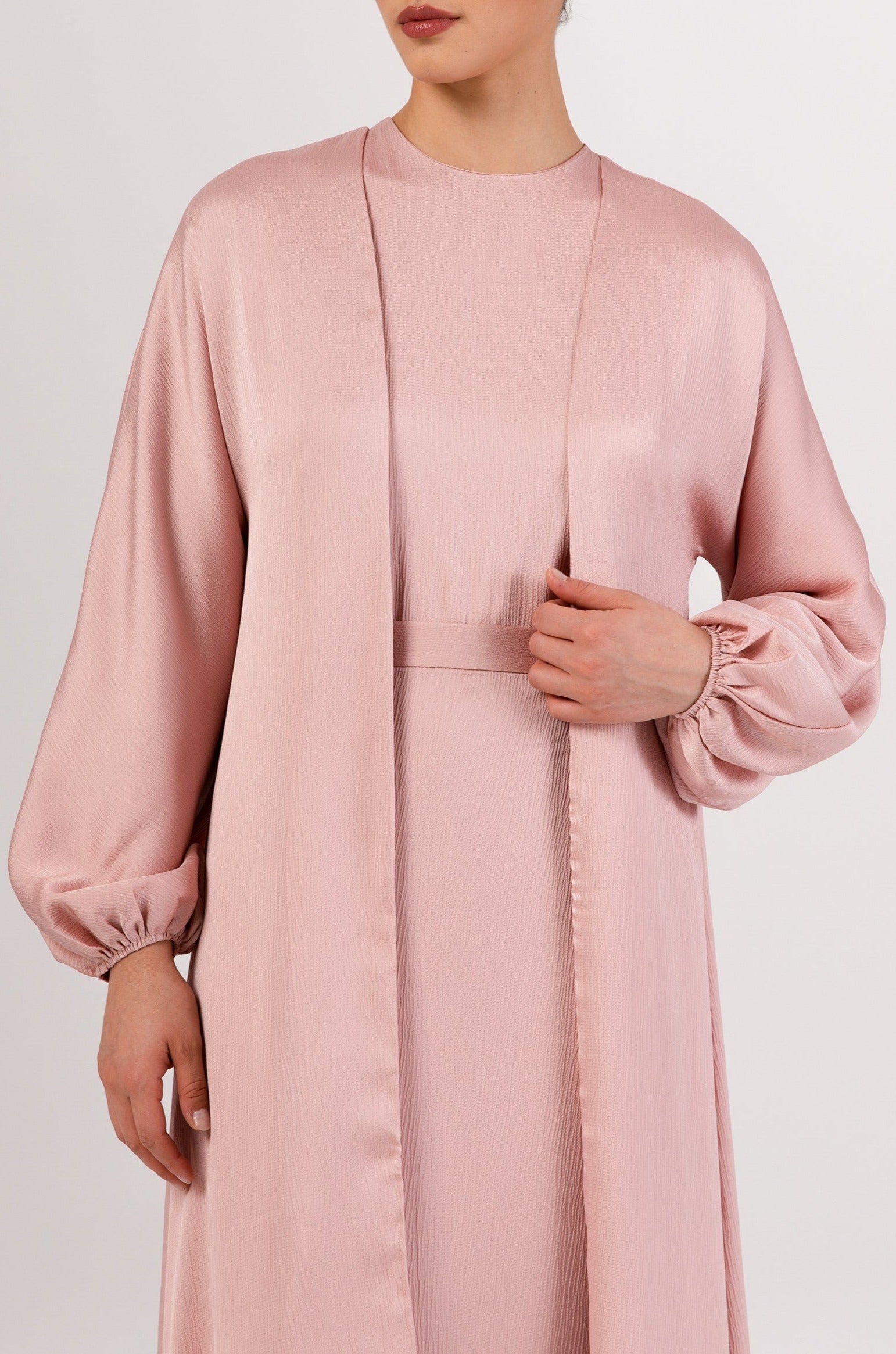 Salma Open Abaya - Dusty Pink Veiled 