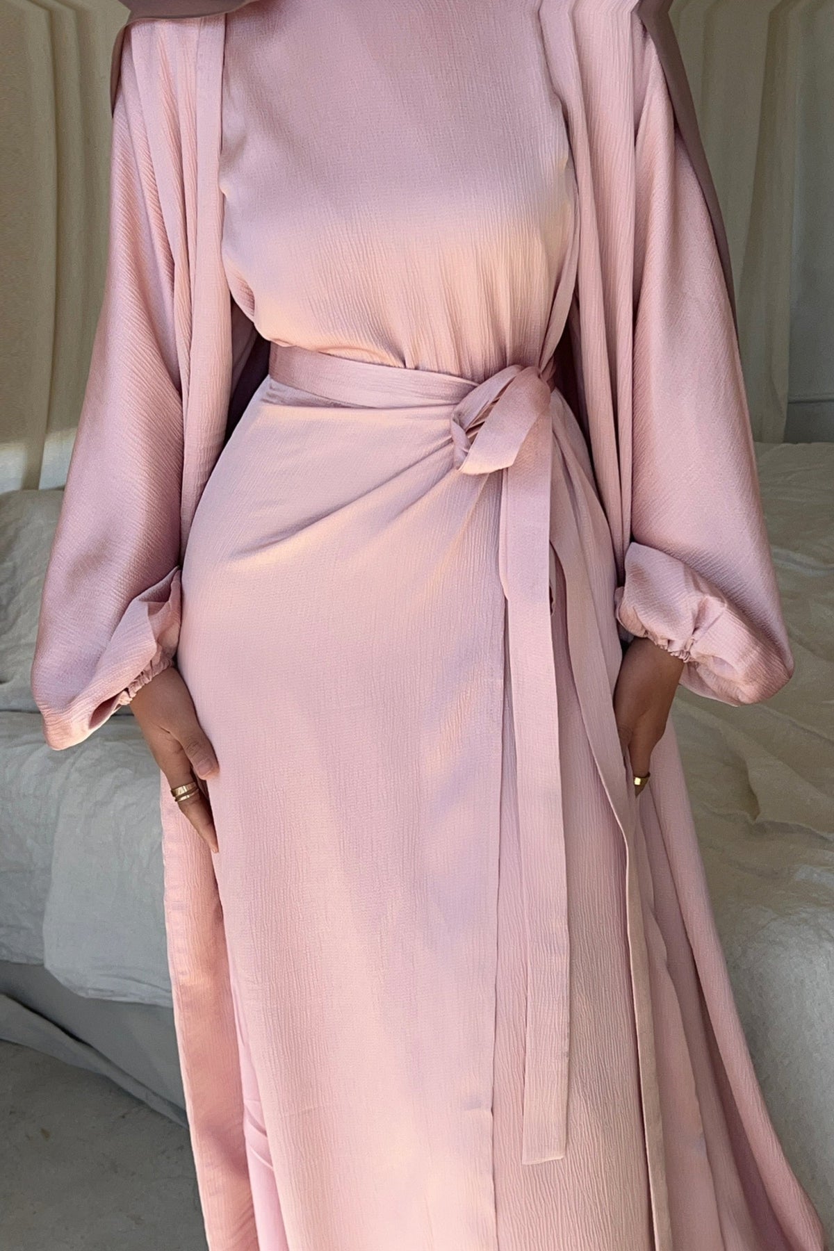 Salma Open Abaya - Dusty Pink Clothing Veiled 
