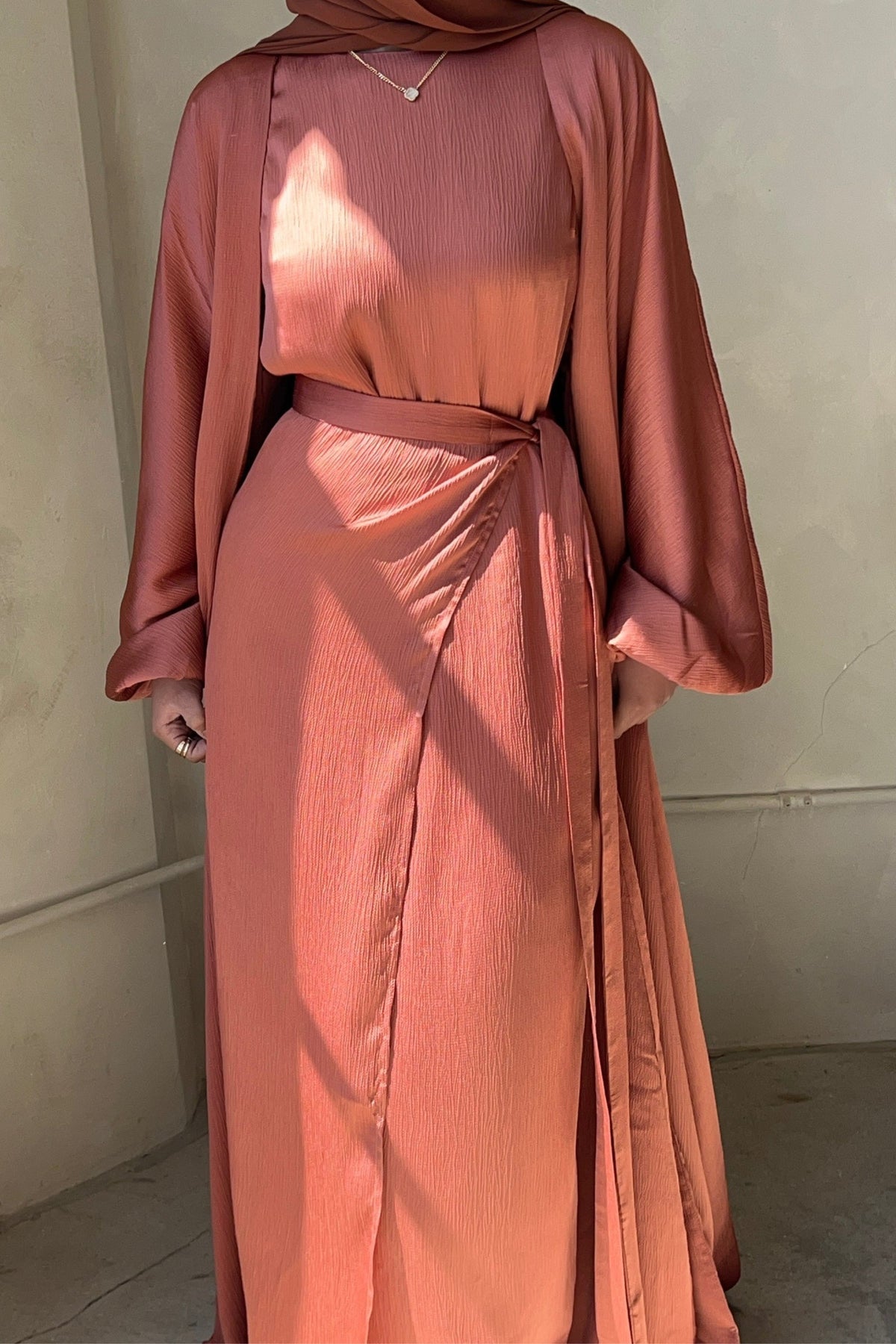 Salma Open Abaya - Terracotta Clothing Veiled 