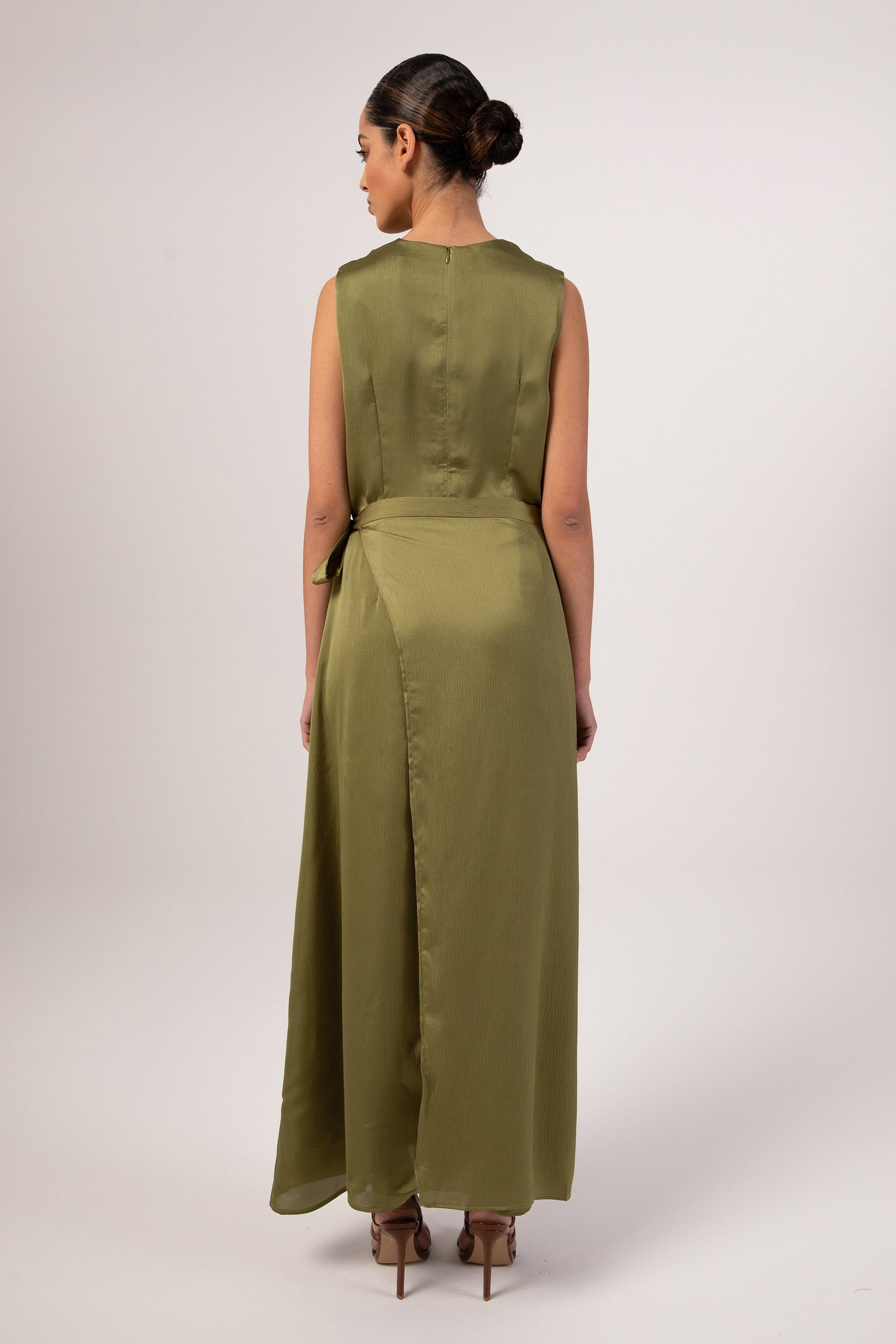 Salma Sleeveless Maxi Dress & Skirt Set - Avocado Veiled 