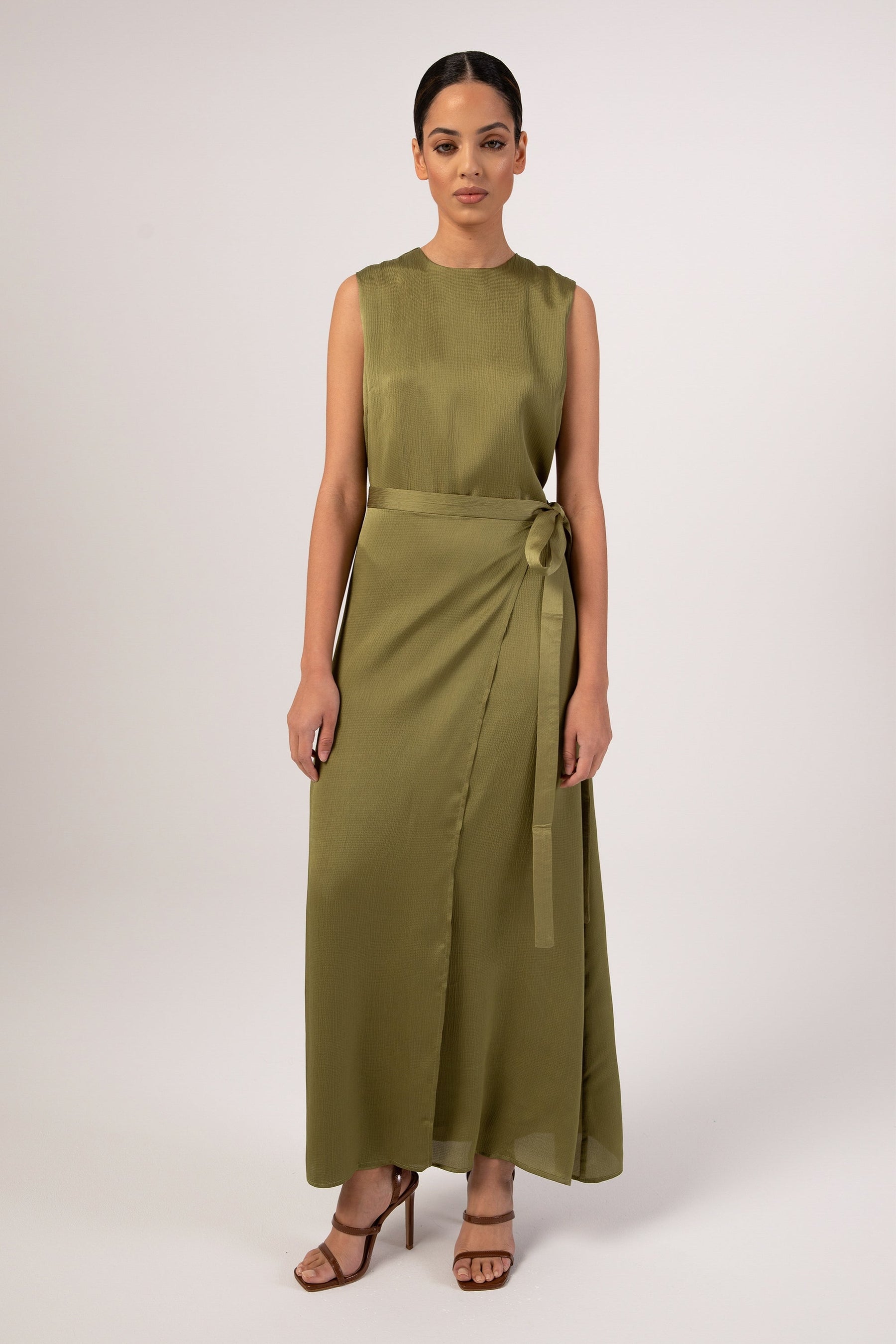 Salma Sleeveless Maxi Dress & Skirt Set - Avocado Veiled 