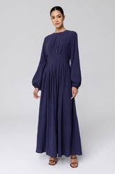 Salwa (Salma) Pleated Maxi Dress - Dark Blue Veiled Collection 