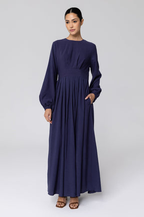 Salwa (Salma) Pleated Maxi Dress - Dark Blue Veiled Collection 