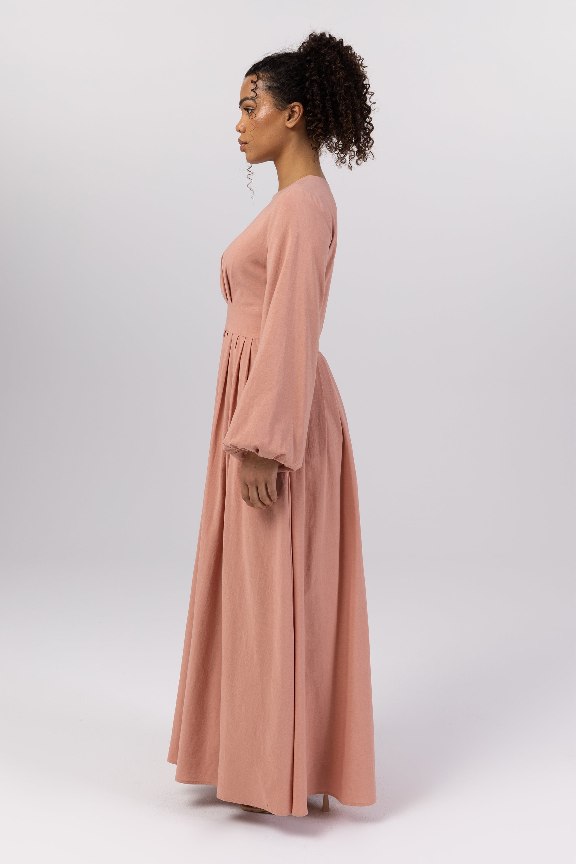 Salwa (Salma) Pleated Maxi Dress - Pink Peach (Burgundy) Veiled Collection 